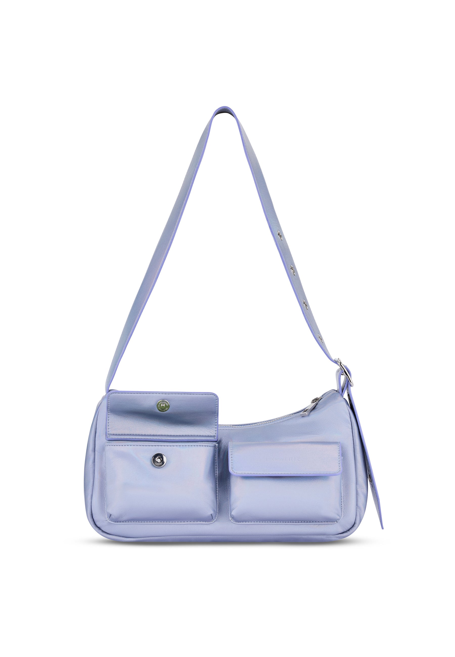 Lila metallic Handtasche ELECTRA mit zwei Fronttaschen und verstellbarem Schulterriemen