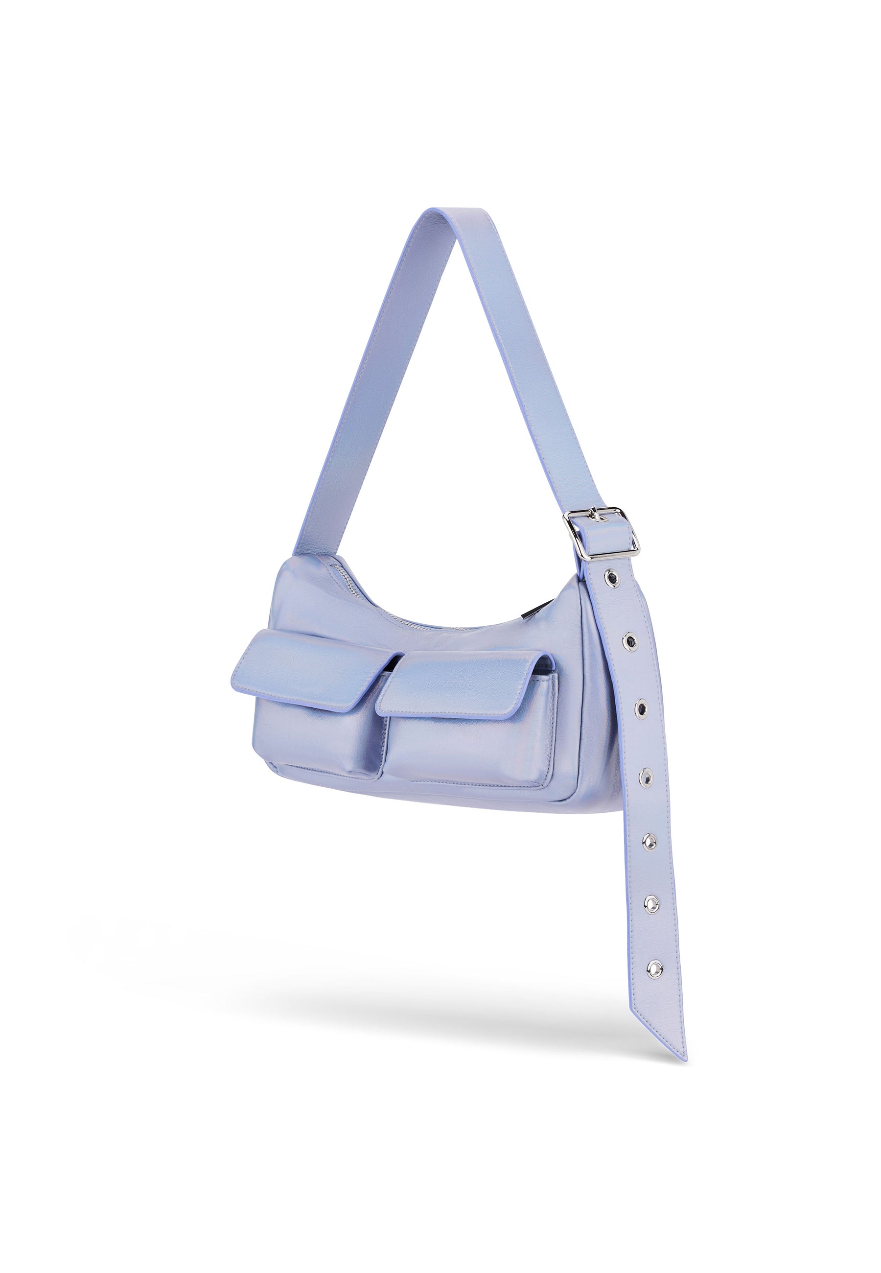 ELECTRA Handtasche in metallic-lila mit zwei vorderen Taschen und verstellbarem Schulterriemen