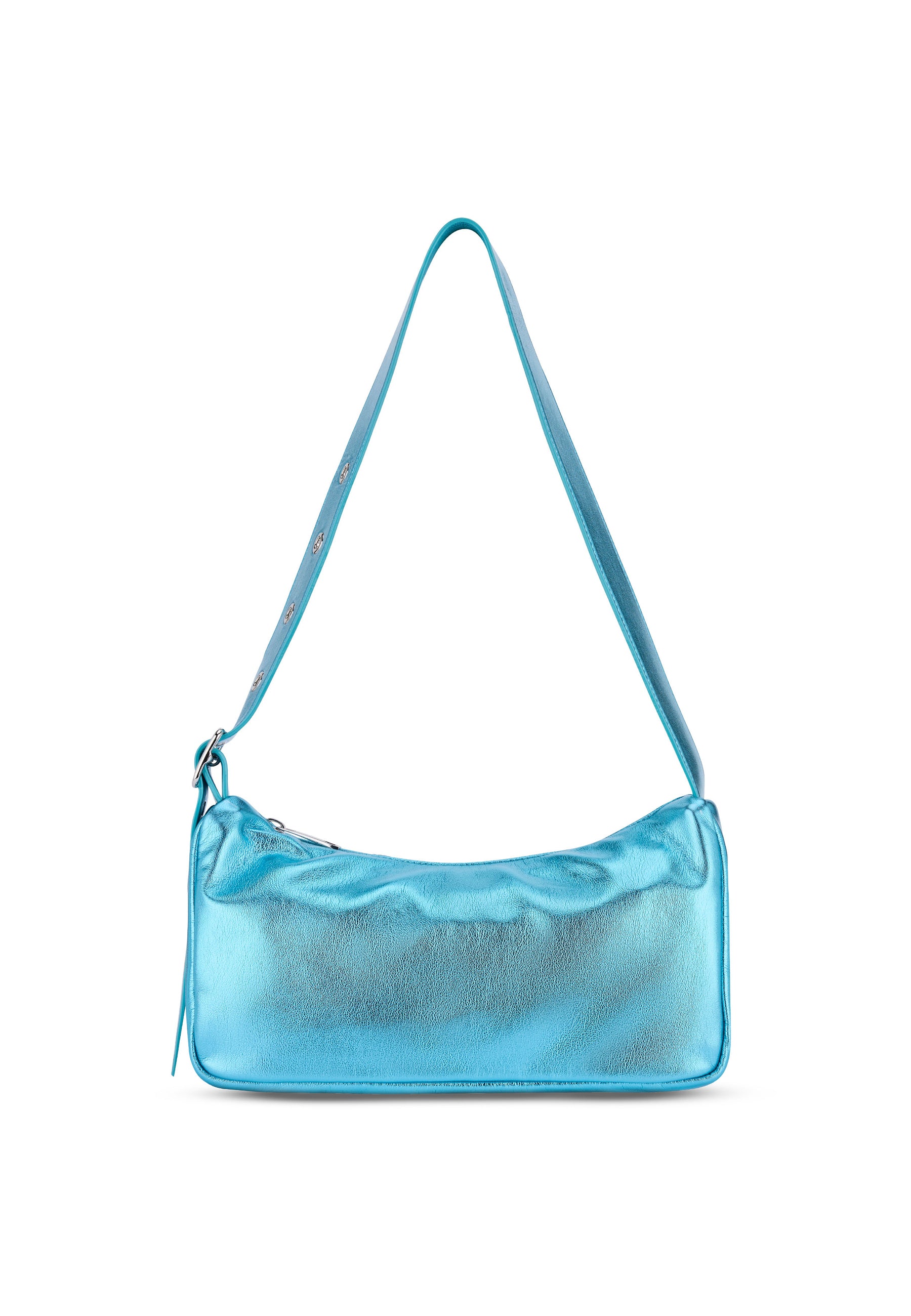 Metallic blaue Handtasche ELECTRA mit länglichem rechteckigem Design und verstellbarem Schulterriemen