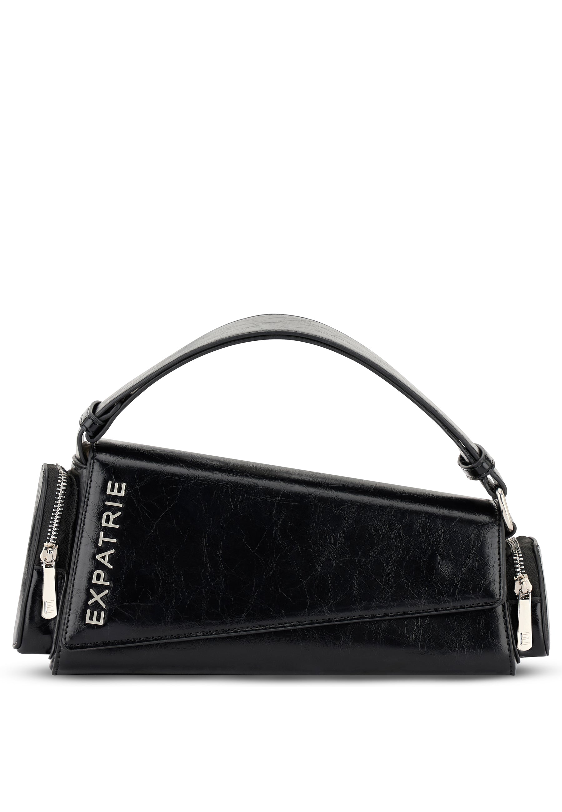 Schwarze Handtasche 'GRACE' von Expatrié mit asymmetrischem Design und Reißverschlüssen an den Seiten