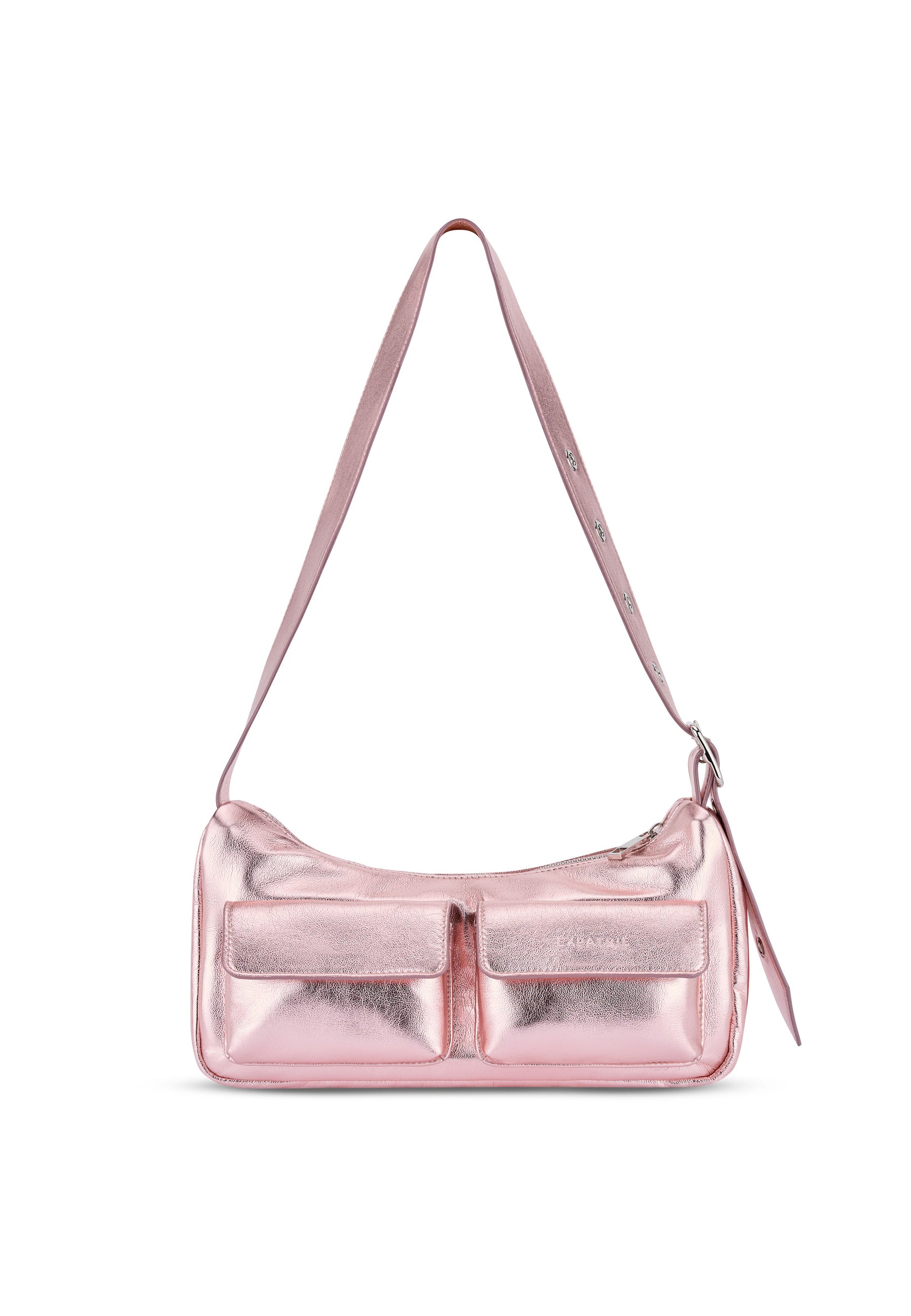 ELECTRA Handtasche in metallic Roségold mit verstellbarem Schulterriemen und zwei Vordertaschen