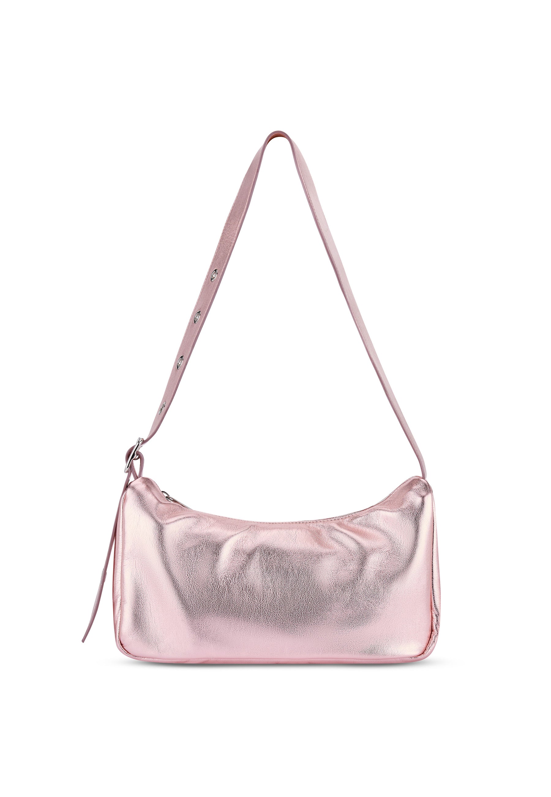 ELECTRA Handtasche aus metallic-rosafarbenem Leder mit verstellbarem Schulterriemen