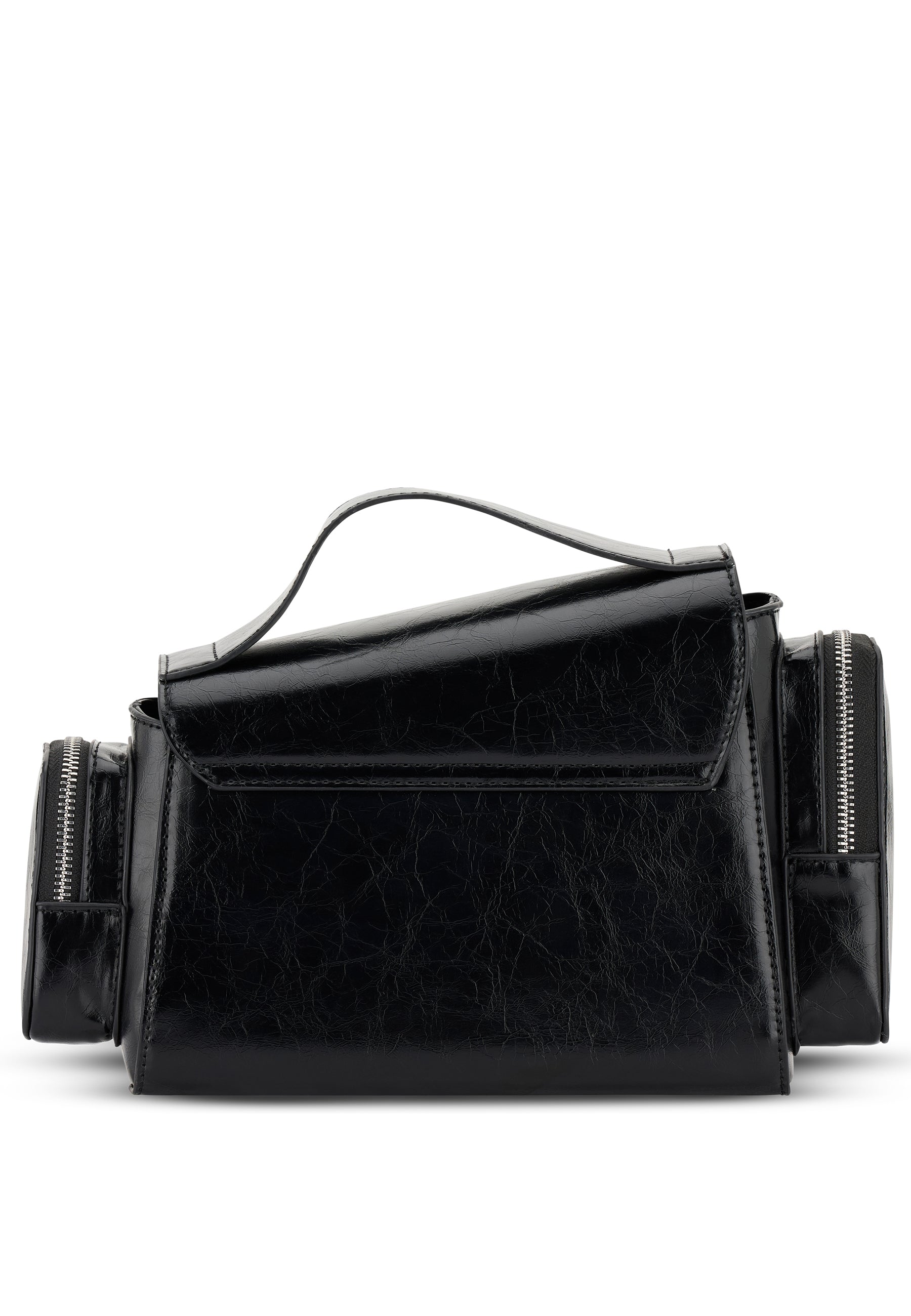 Schwarze HUNTER Handtasche aus vintage Leder mit separaten Reißverschlusstaschen seitlich