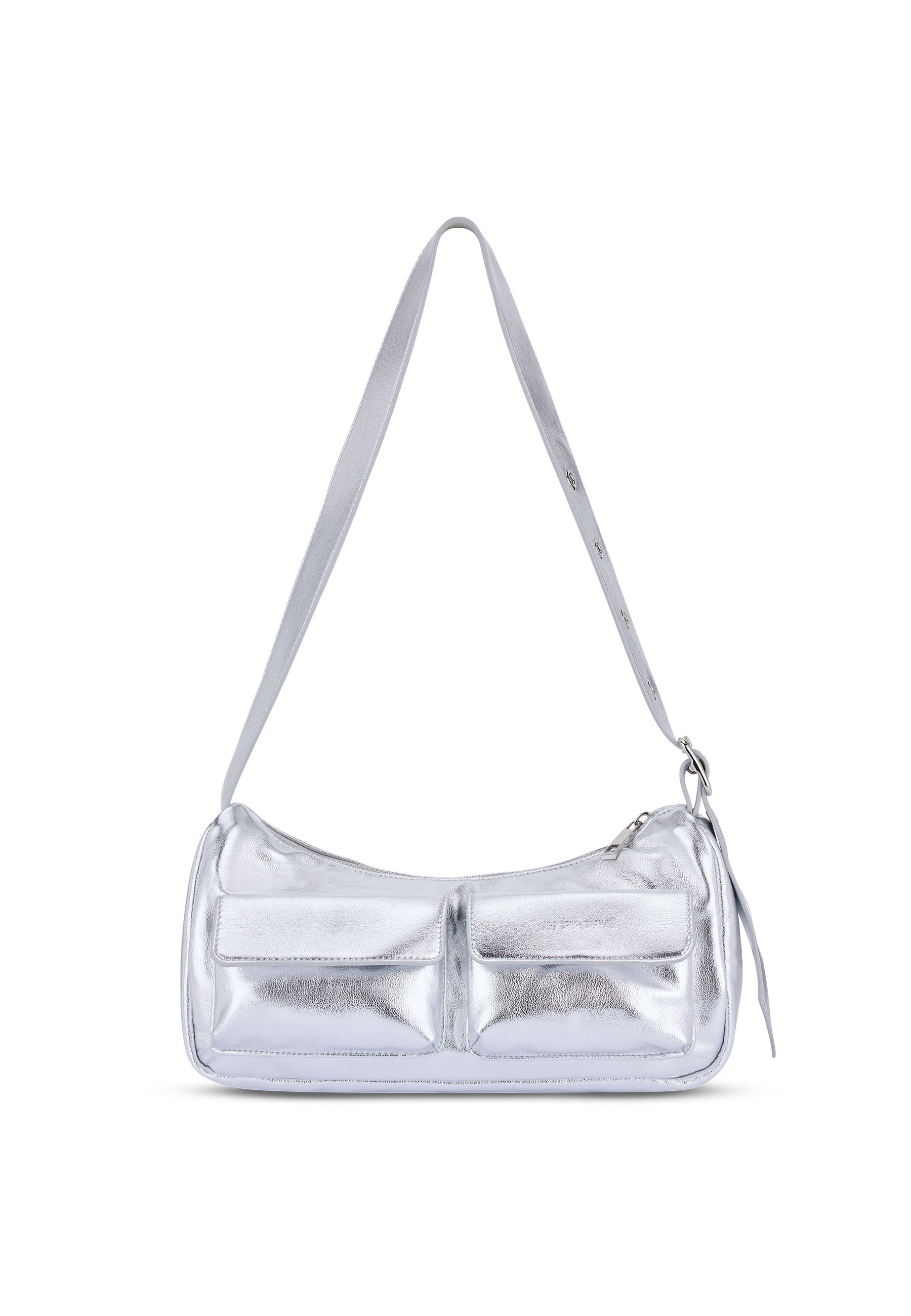 Silberfarbene Metallic-Handtasche ELECTRA mit zwei Fronttaschen und verstellbarem Schulterriemen