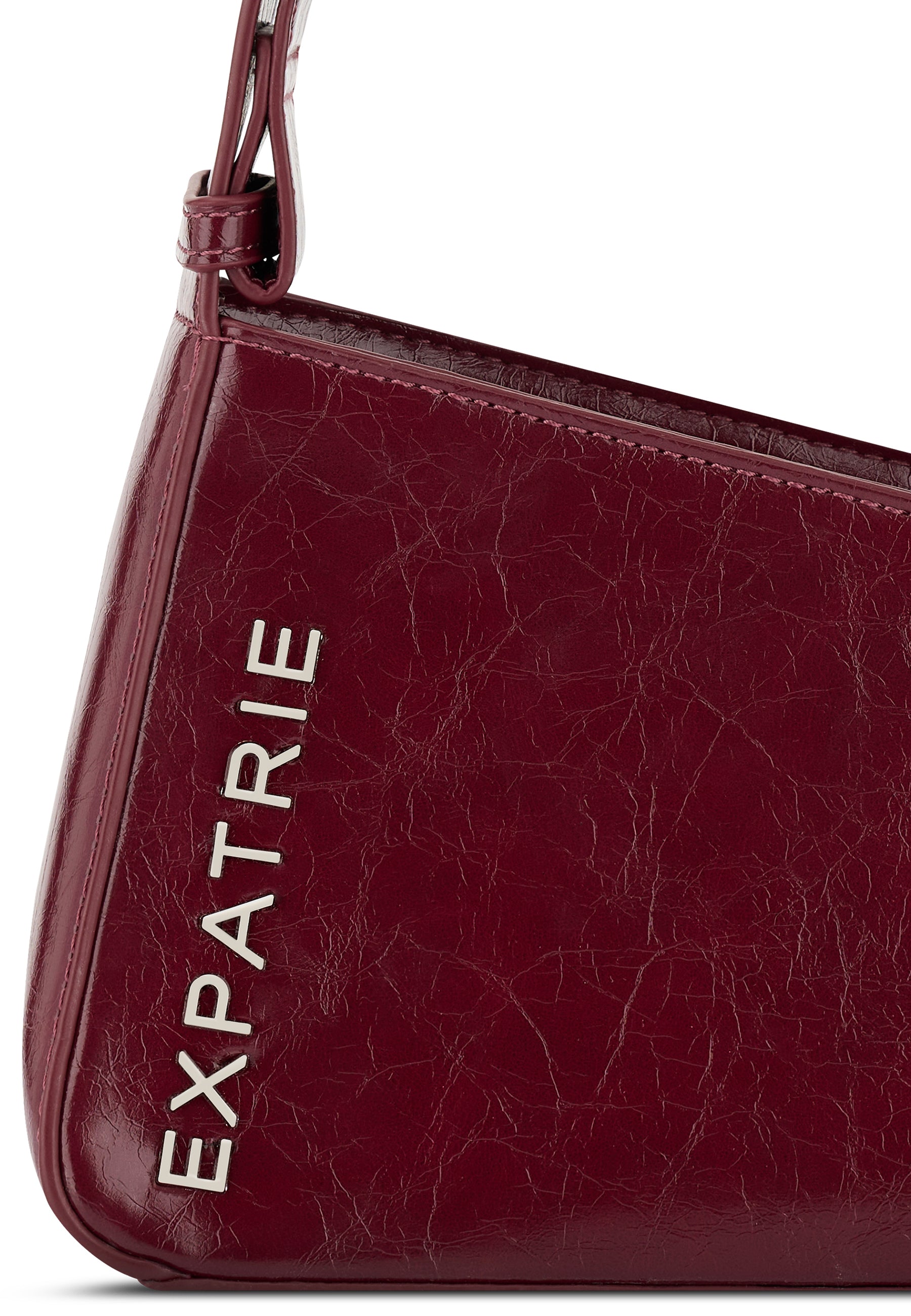 Dunkelrote Handtasche 'GEORGIA' von Expatrié aus strukturiertem Vintage-Material mit silbernem Expatrié-Logo