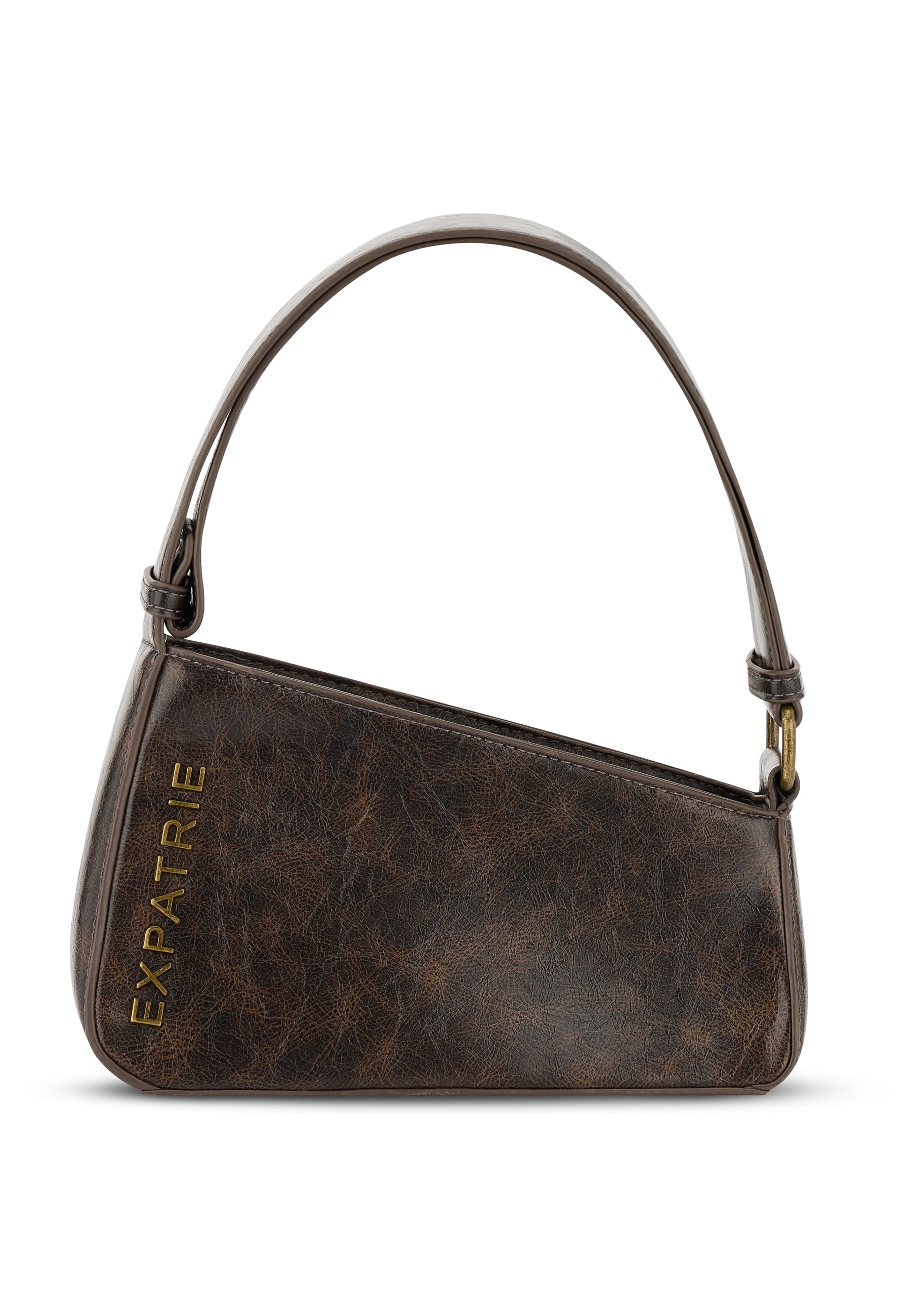 Vintage-braune Handtasche 'Georgia' von Expatrié mit asymmetrischer Form und kurzem Griff