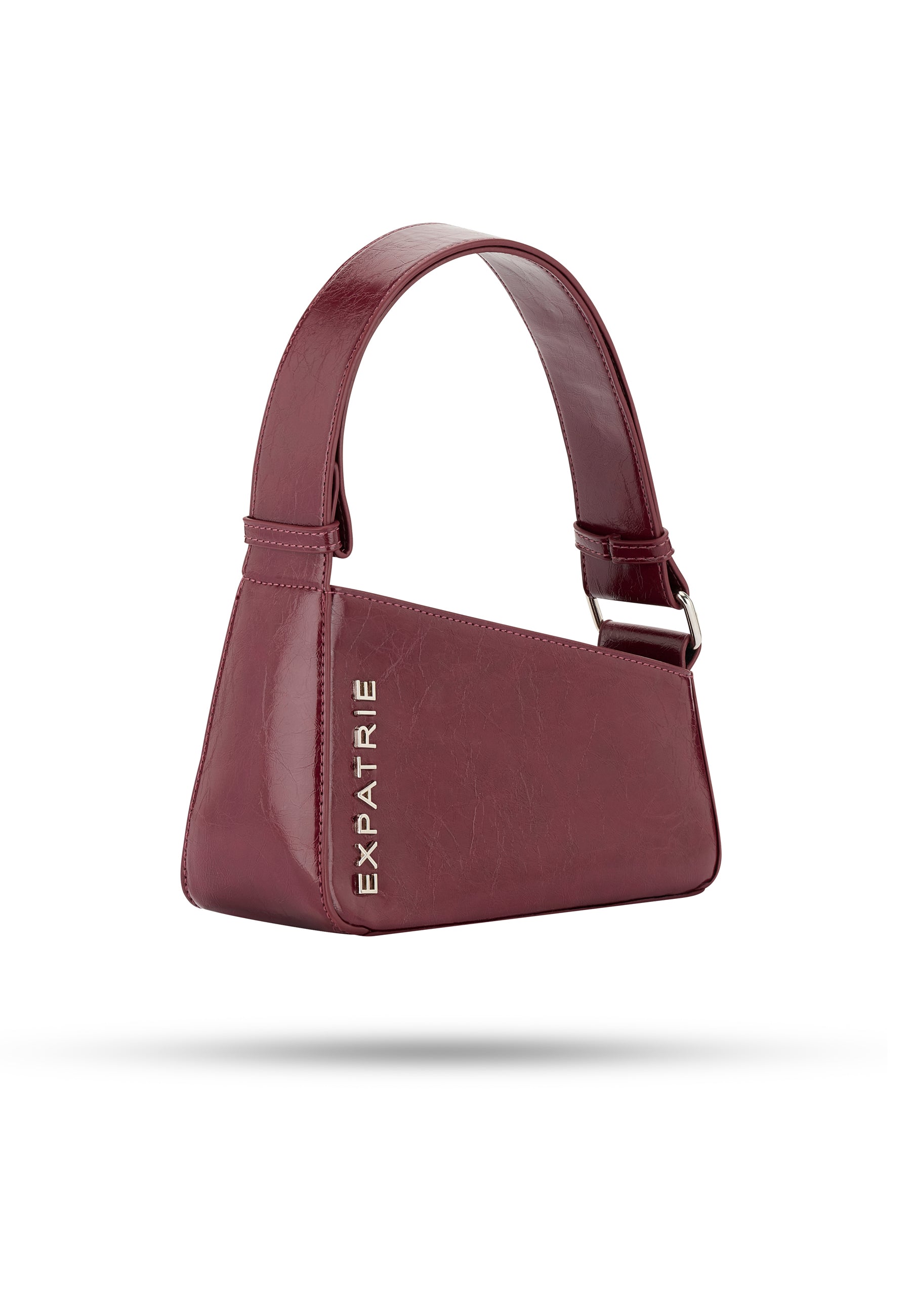 Dunkelrote Vintage-Handtasche 'Georgia' von Expatrié aus Leder mit breitem Trageriemen