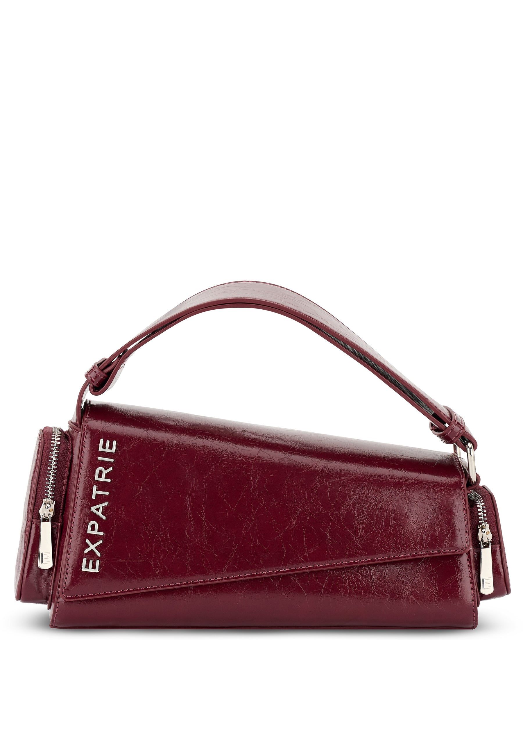 Weinrote Vintage-Handtasche 'GRACE' von Expatrié mit kurzem Griff und silbernem Reißverschluss