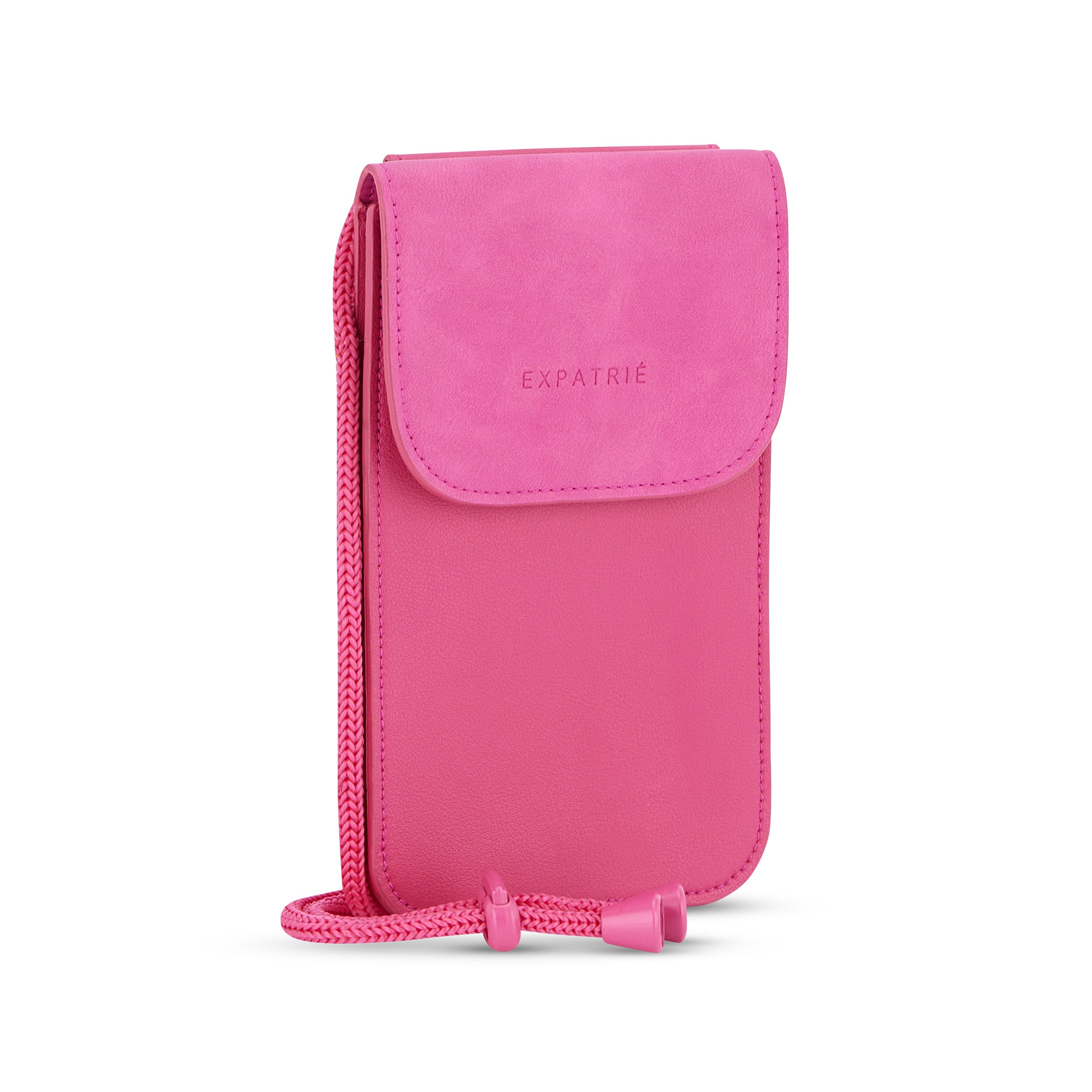 Handy Umhängetasche Amelie in Pink mit Klappe und verstellbarem Kordelriemen