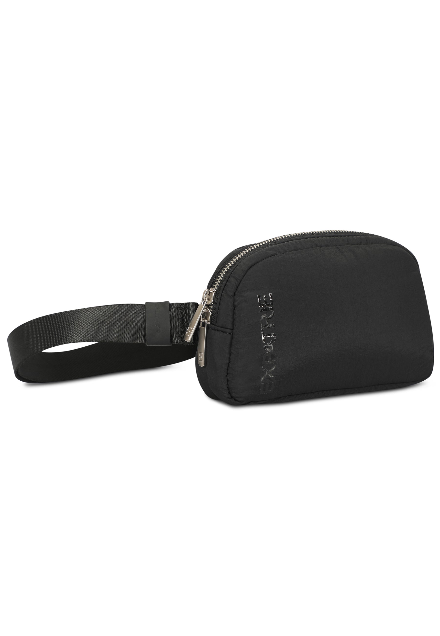 Schwarze MILLY Bauchtasche aus Nylon mit silbernen Reißverschlüssen und Expatrié-Logo