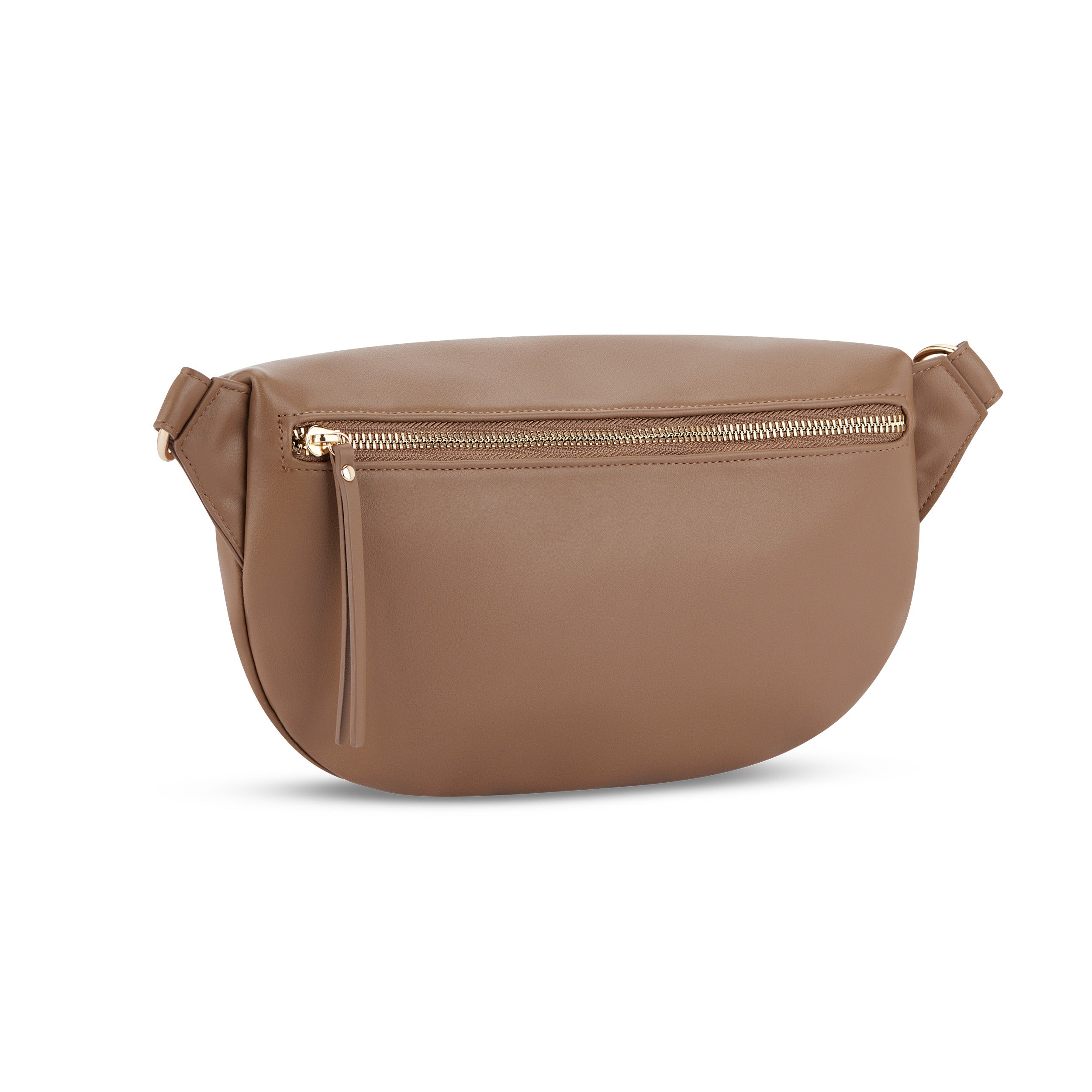Mittlere Bauchtasche Alice aus braunem Leder mit goldfarbenem Reißverschluss