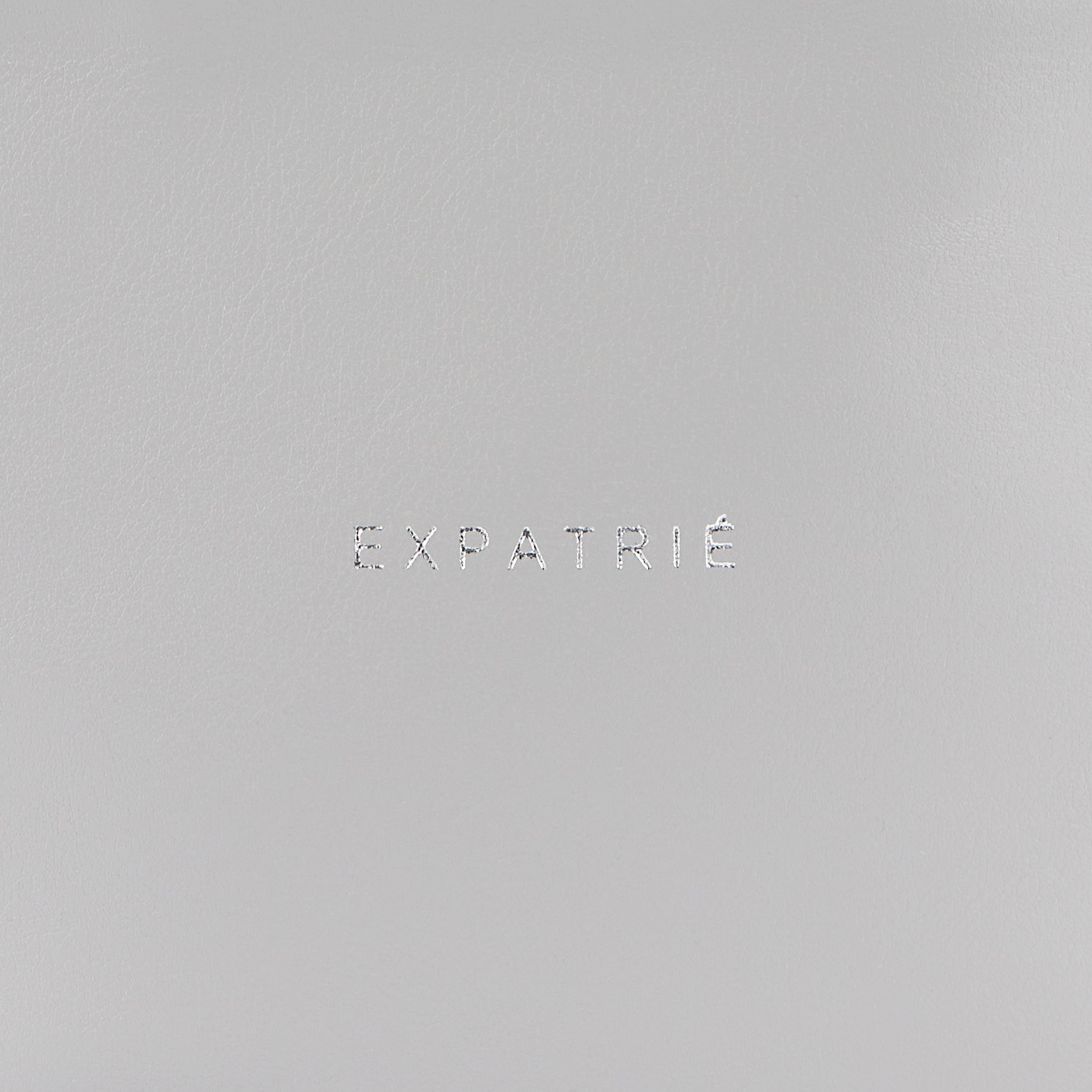 Silbernes EXPATRIÉ Logo auf grauem Leder einer Bauchtasche Alice Medium