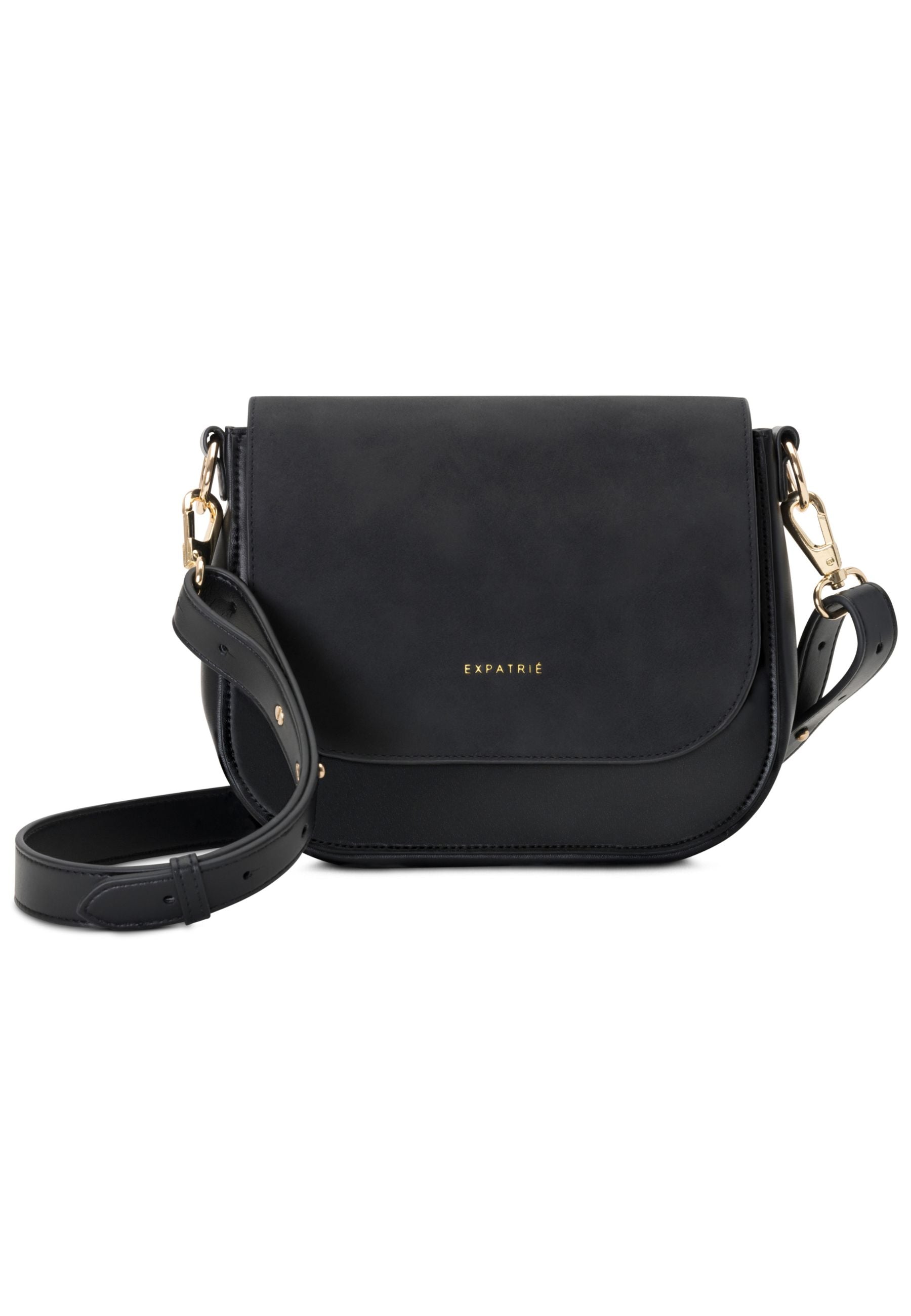 Expatrié Saddle Bag Louise Medium in schwarz mit verstellbarem Schulterriemen und goldfarbenen Beschlägen