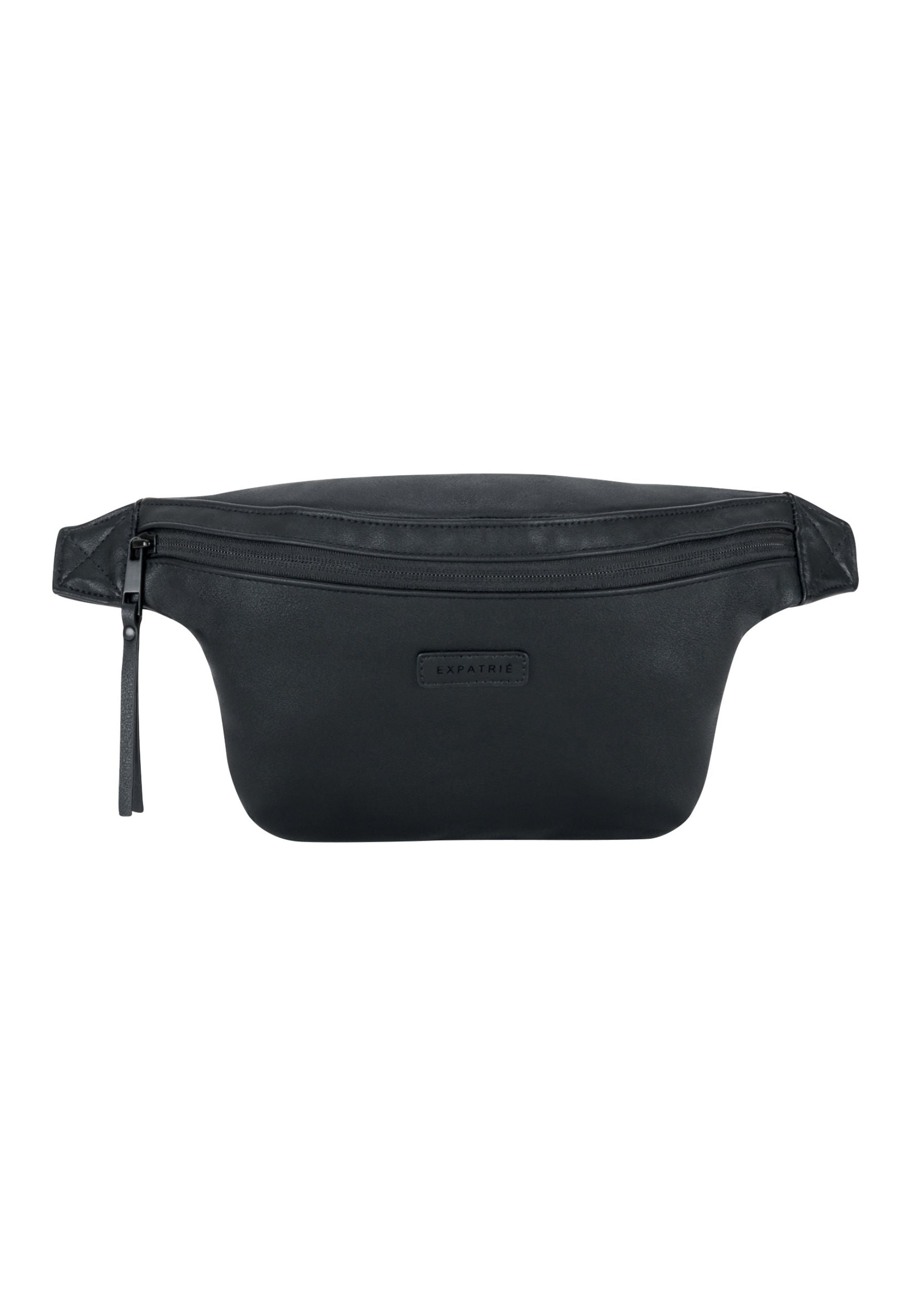 Schwarze Bauchtasche Lucie aus PU mit Reißverschluss und kleinem Label