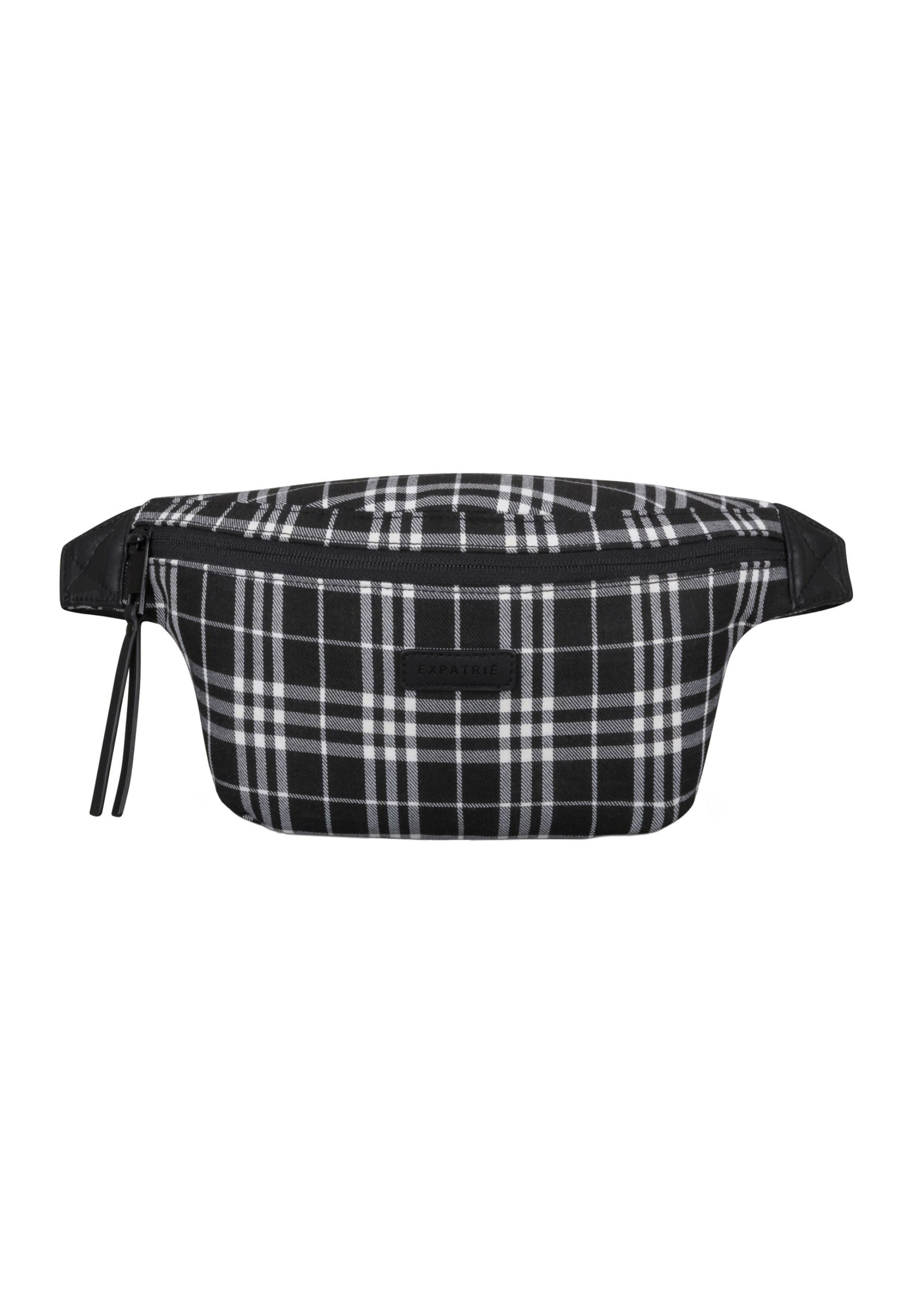 Schwarze Bauchtasche Lucie mit weißem Karomuster und Reißverschluss