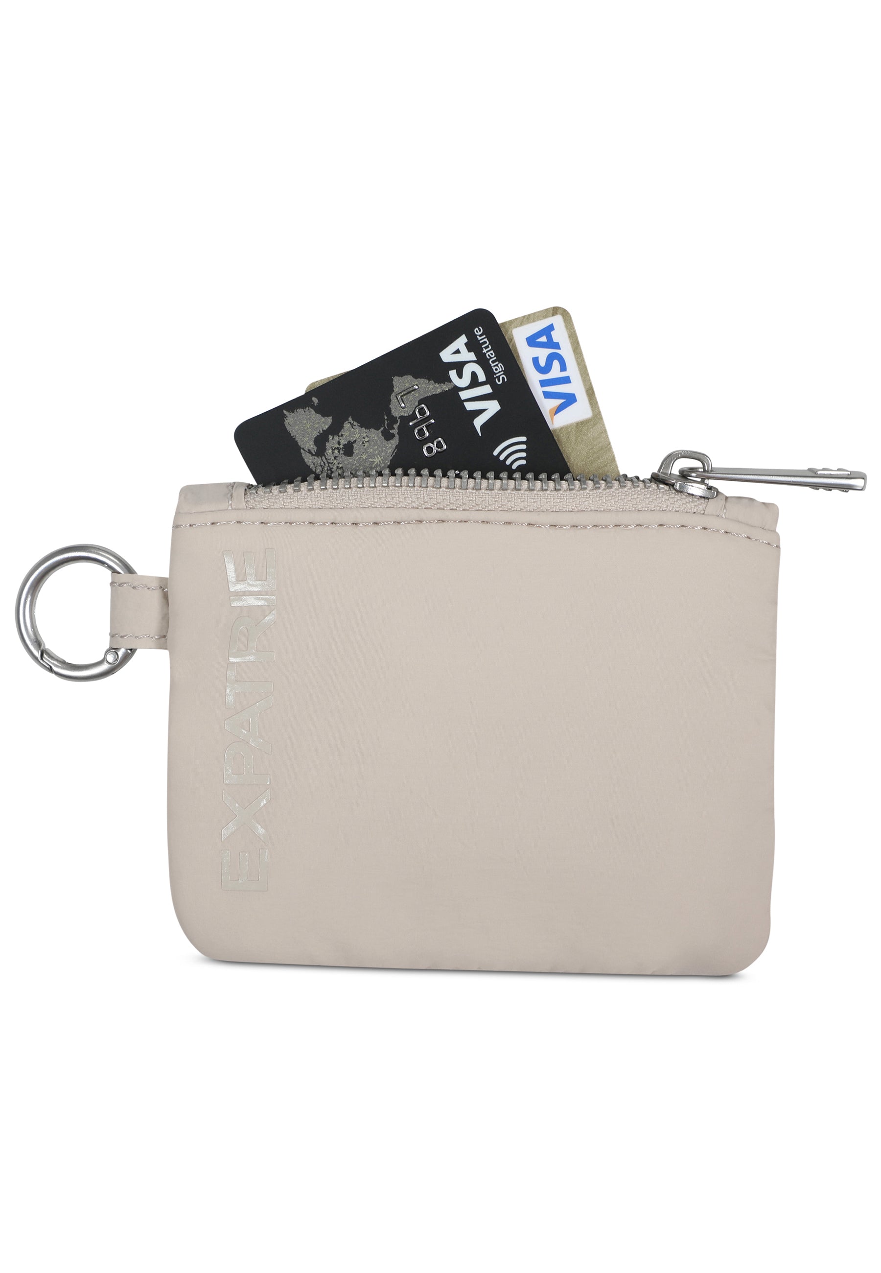 Beige Mini-Münztasche CHERRY von Expatrié mit Reißverschluss und zwei VISA-Karten