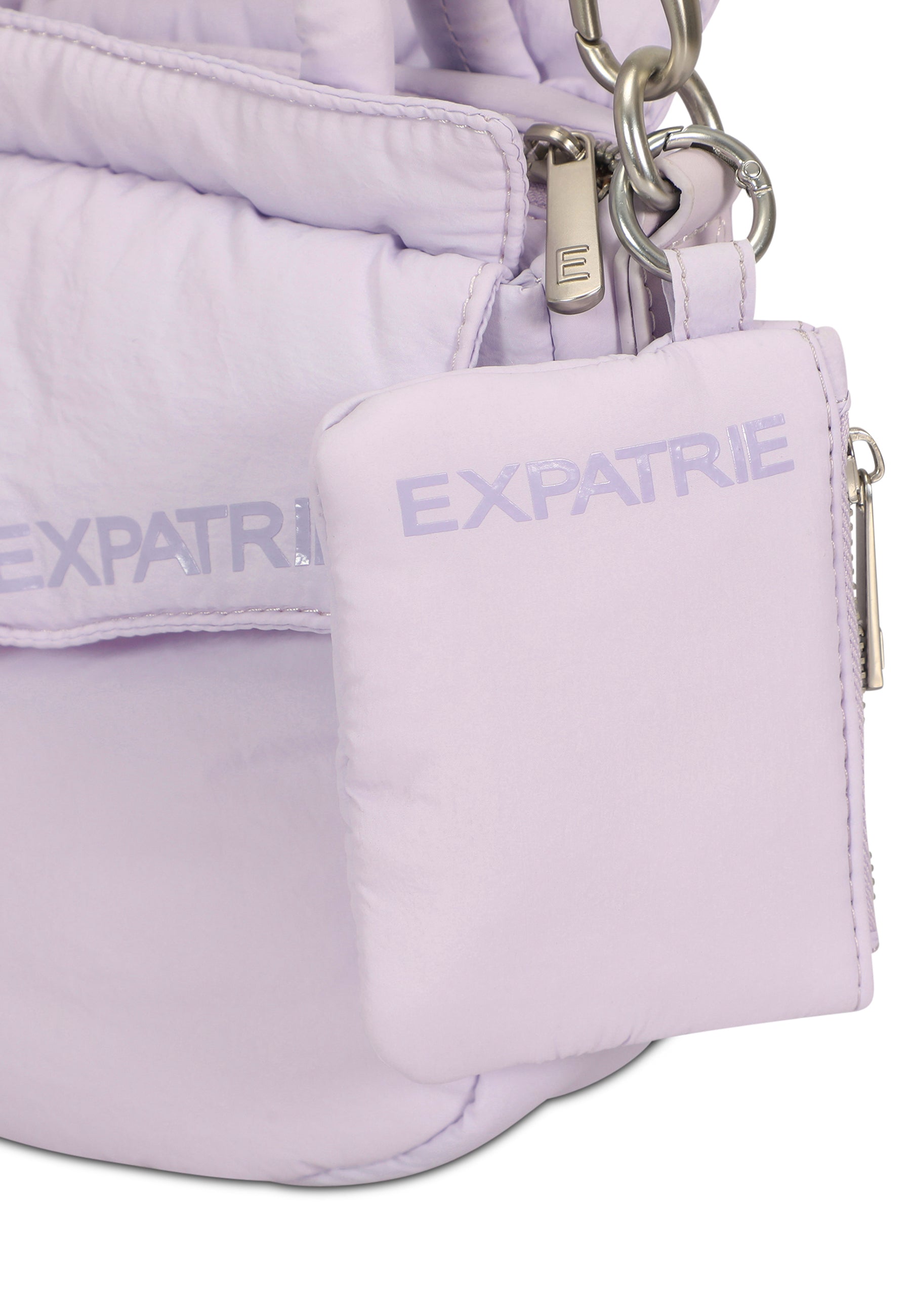 Fliederfarbene EXpatrié Mini-Geldbeutel-Tasche aus weichem Material mit Metallring