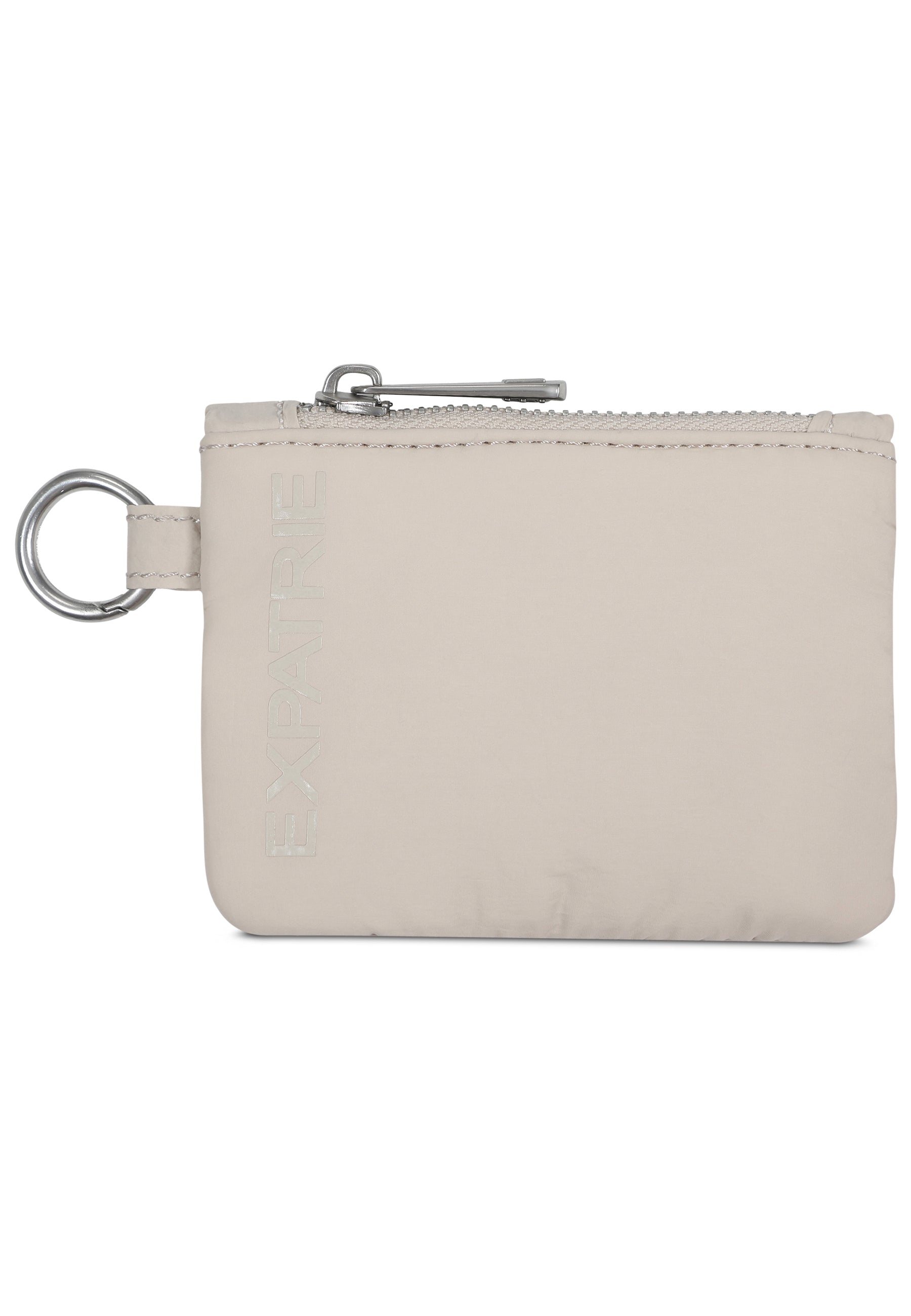 Beige Mini-Pouch von Expatrié aus weichem Material mit Reißverschluss und Metallring
