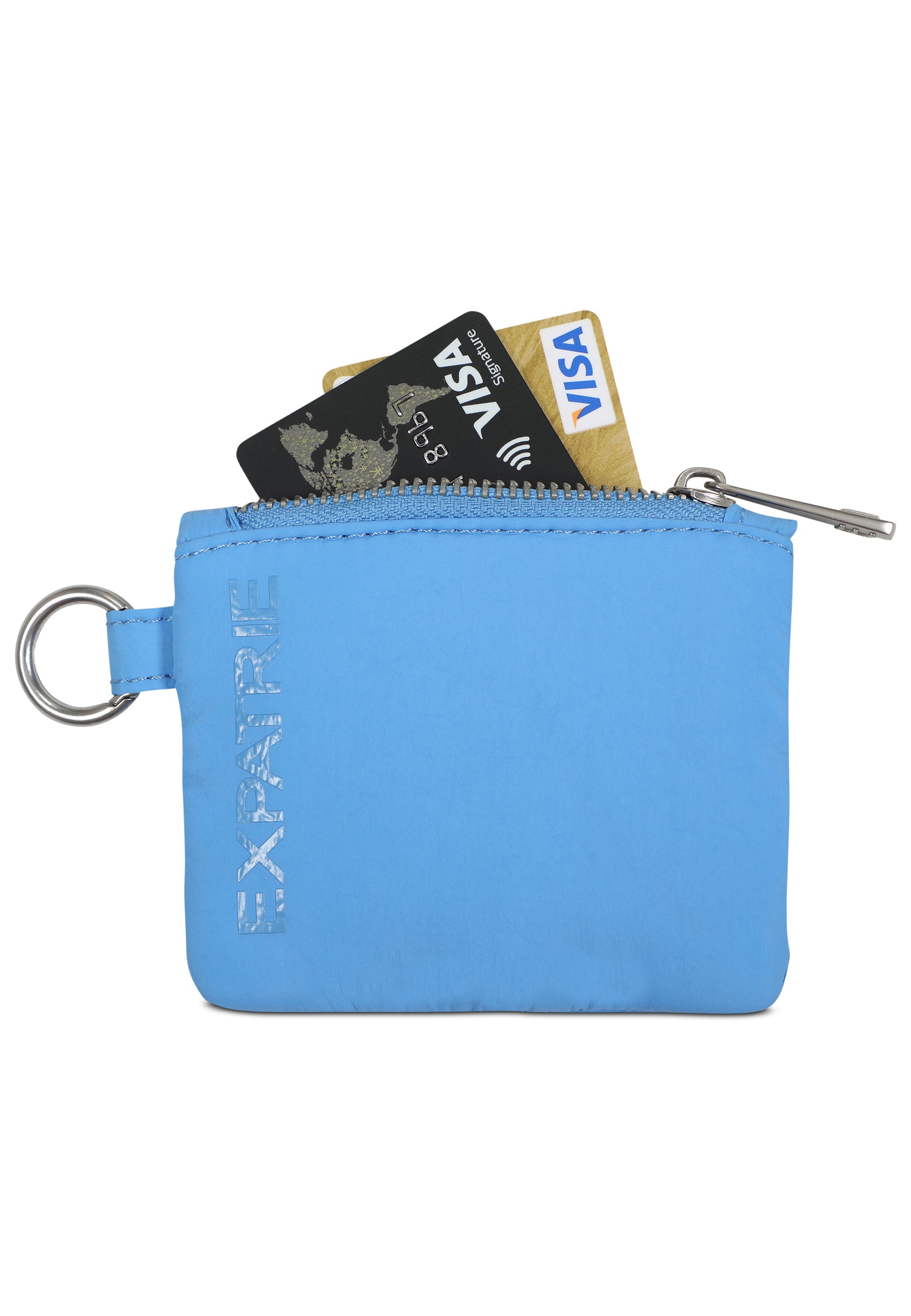 Blauer Mini-Pouch von Expatrié mit Reißverschluss und zwei Visakarten