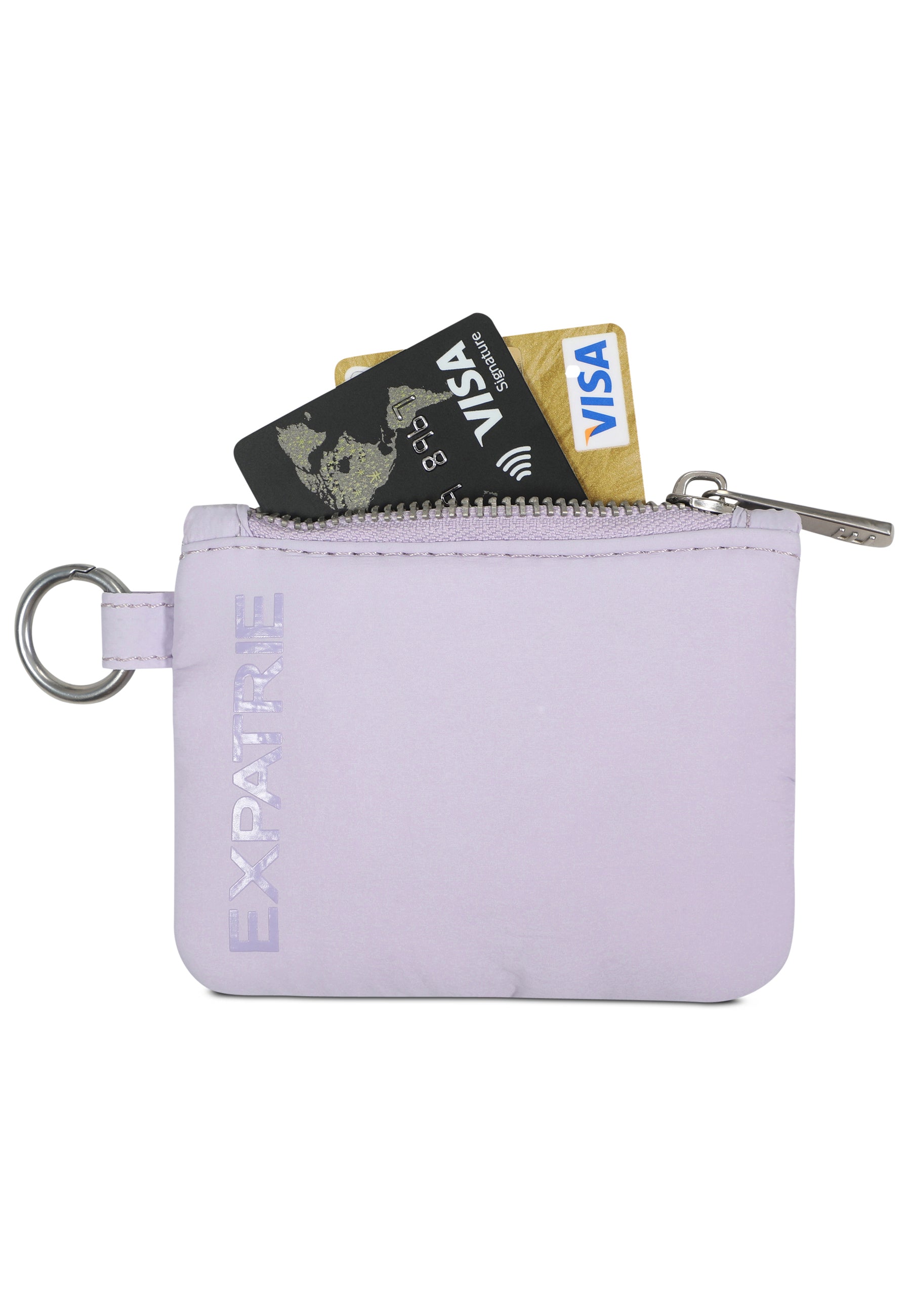 Fliederfarbene Expatrié Mini-Pouch mit Reißverschluss und zwei Bankkarten