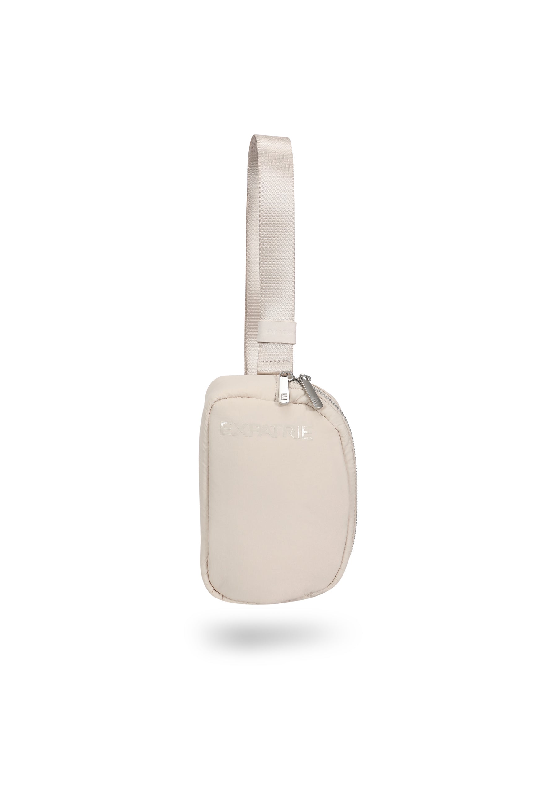 Beige MILLY Bauchtasche aus glattem Material mit zwei Reißverschlüssen und verstellbarem Gurt