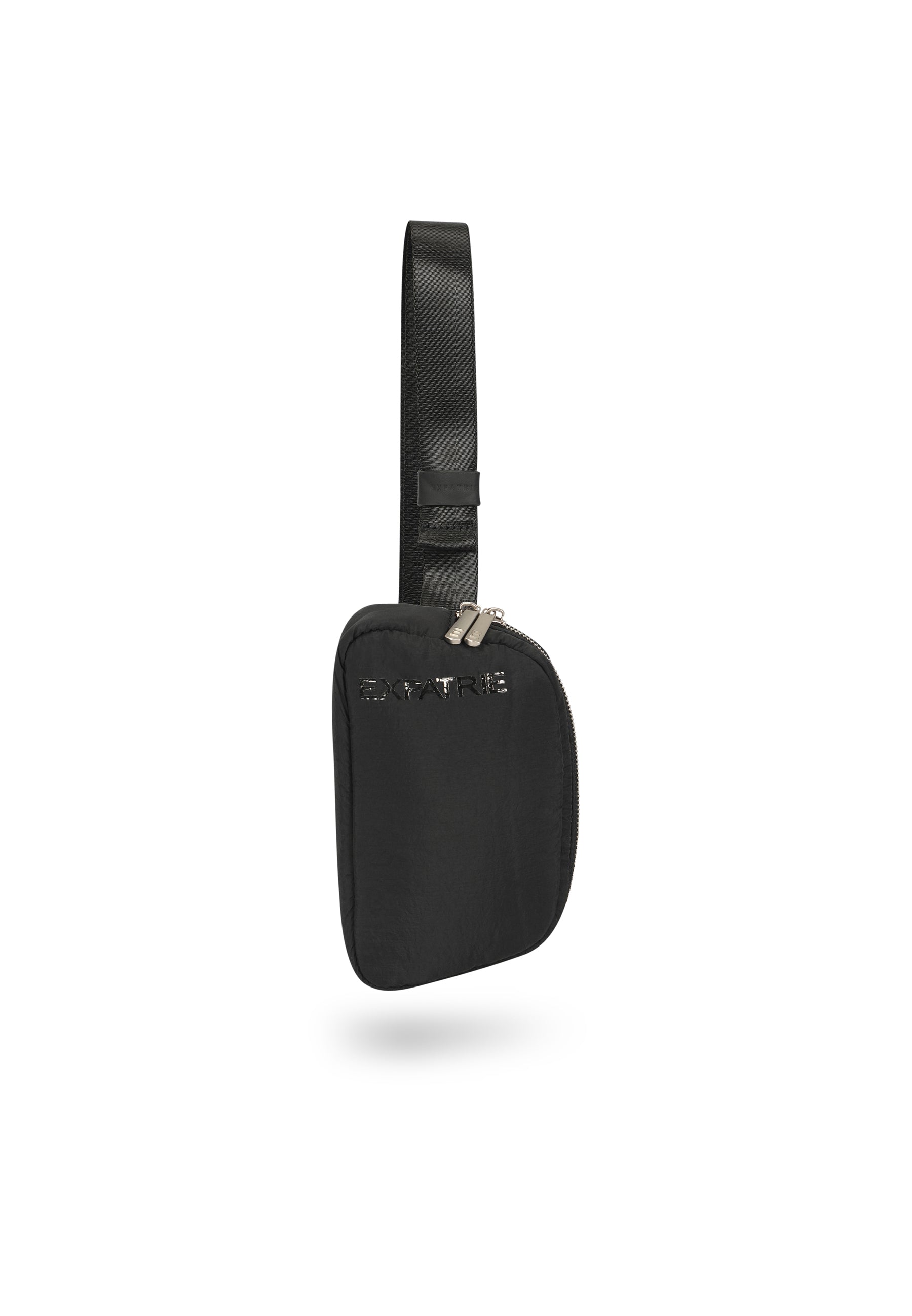 Schwarze MILLY Bauchtasche mit silbernem Reißverschluss und verstellbarem Gurt von Expatrié
