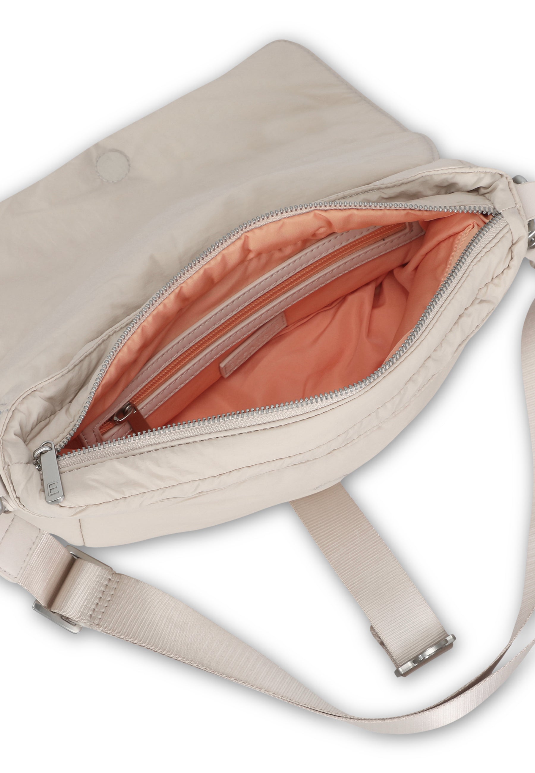 Beige Handtasche BOBBY mit Reißverschluss, rosa Innenfutter und verstellbarem Schultergurt