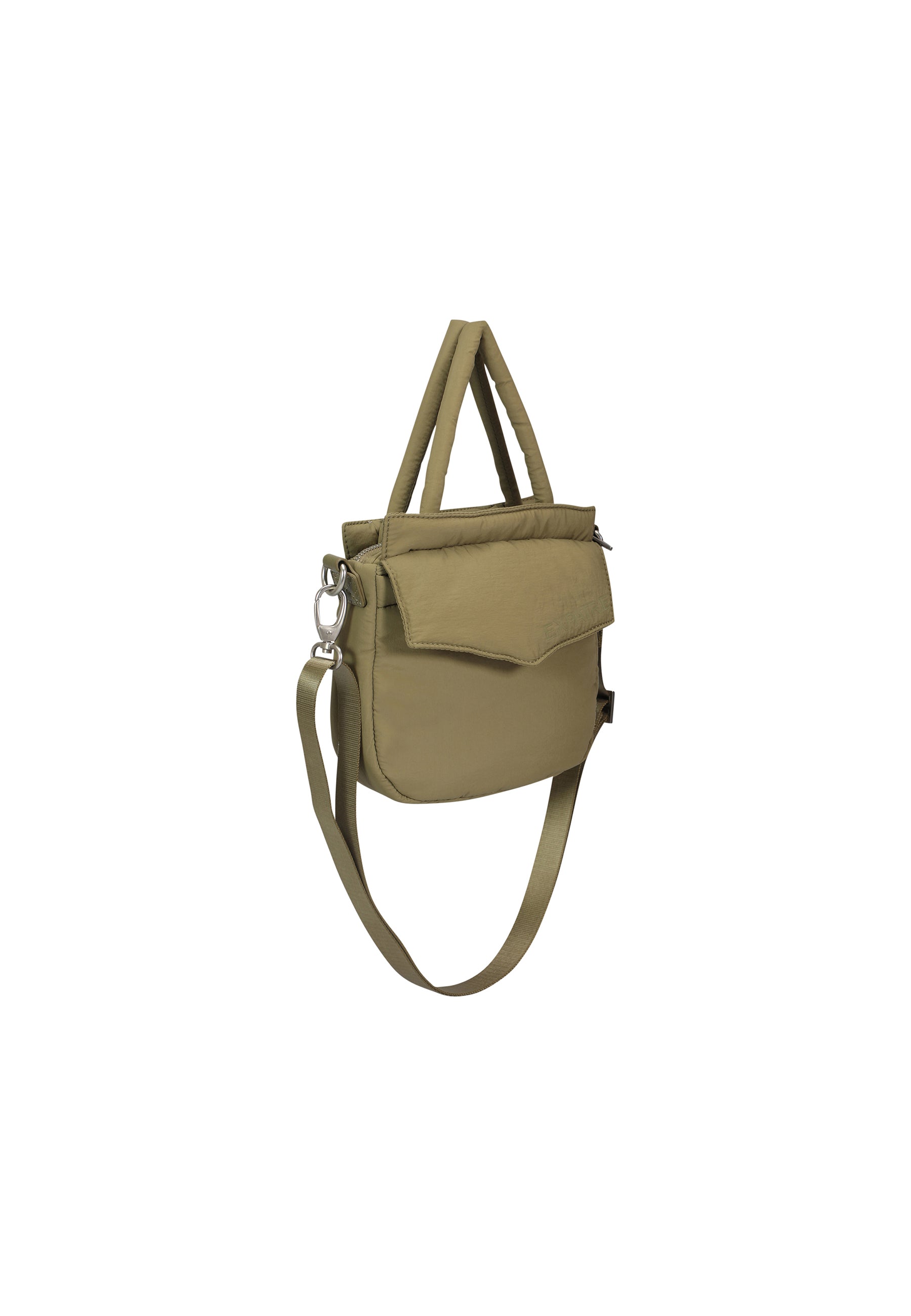 Olivegrüne POPPY SMALL Handtasche mit kurzem Griff und abnehmbarem Schulterriemen