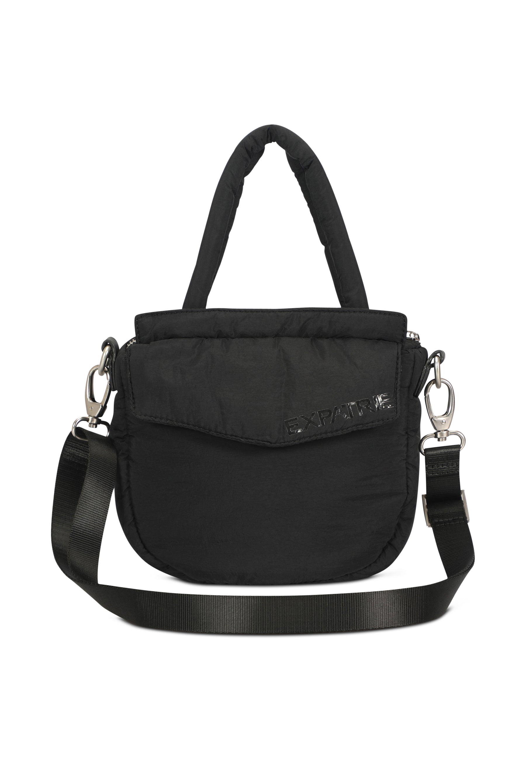 Schwarze Poppy Small Handtasche von Expatrié mit abnehmbarem Schultergurt und gepolsterten Tragegriffen