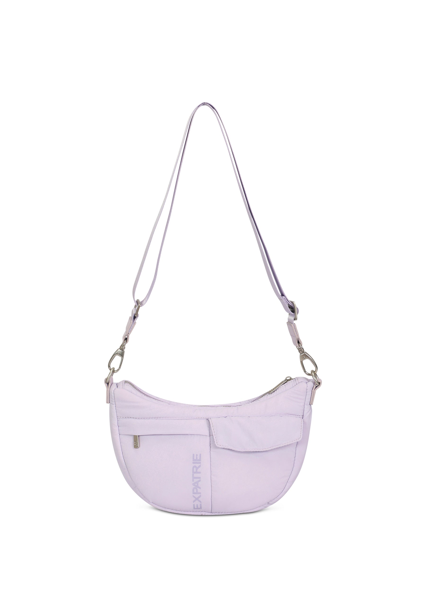 VIVY Half Moon Bag für Damen in flieder mit verstellbarem Schulterriemen und Fronttaschen