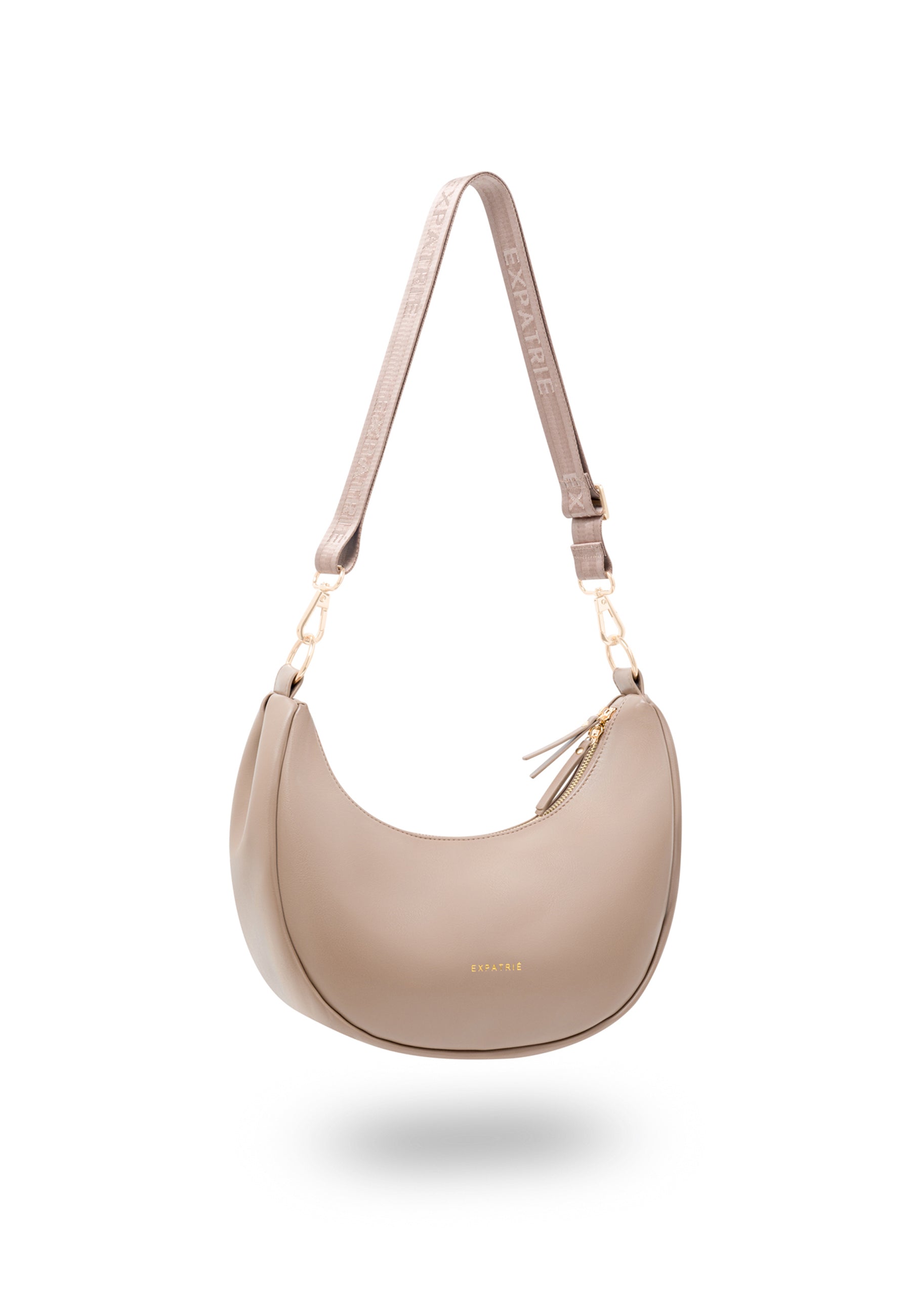 Braune LEA MEDIUM Halbmondtasche mit verstellbarem Gurt von Expatrié