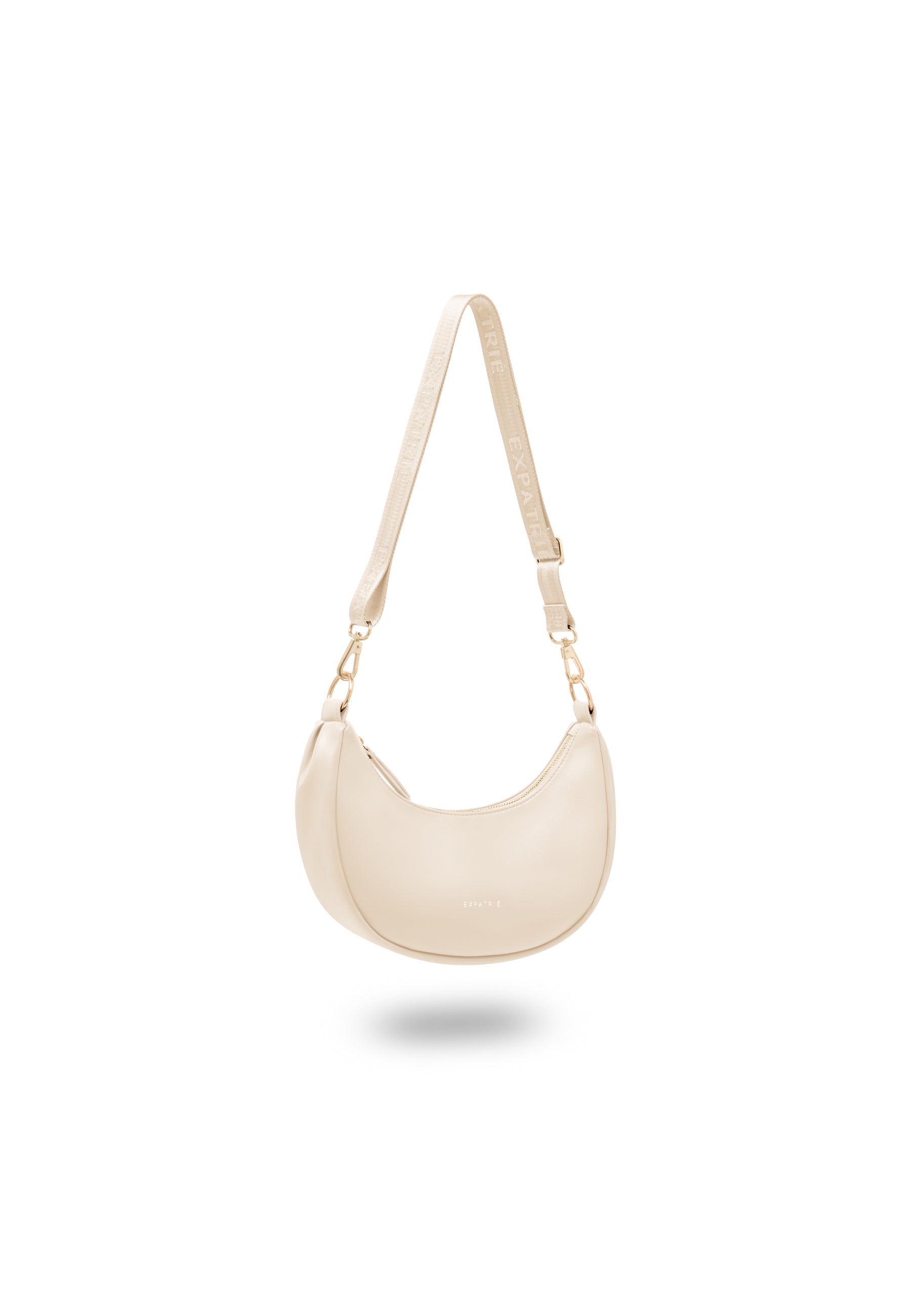 Beige LEA SMALL Halbmondtasche mit verstellbarem Schultergurt aus Leder
