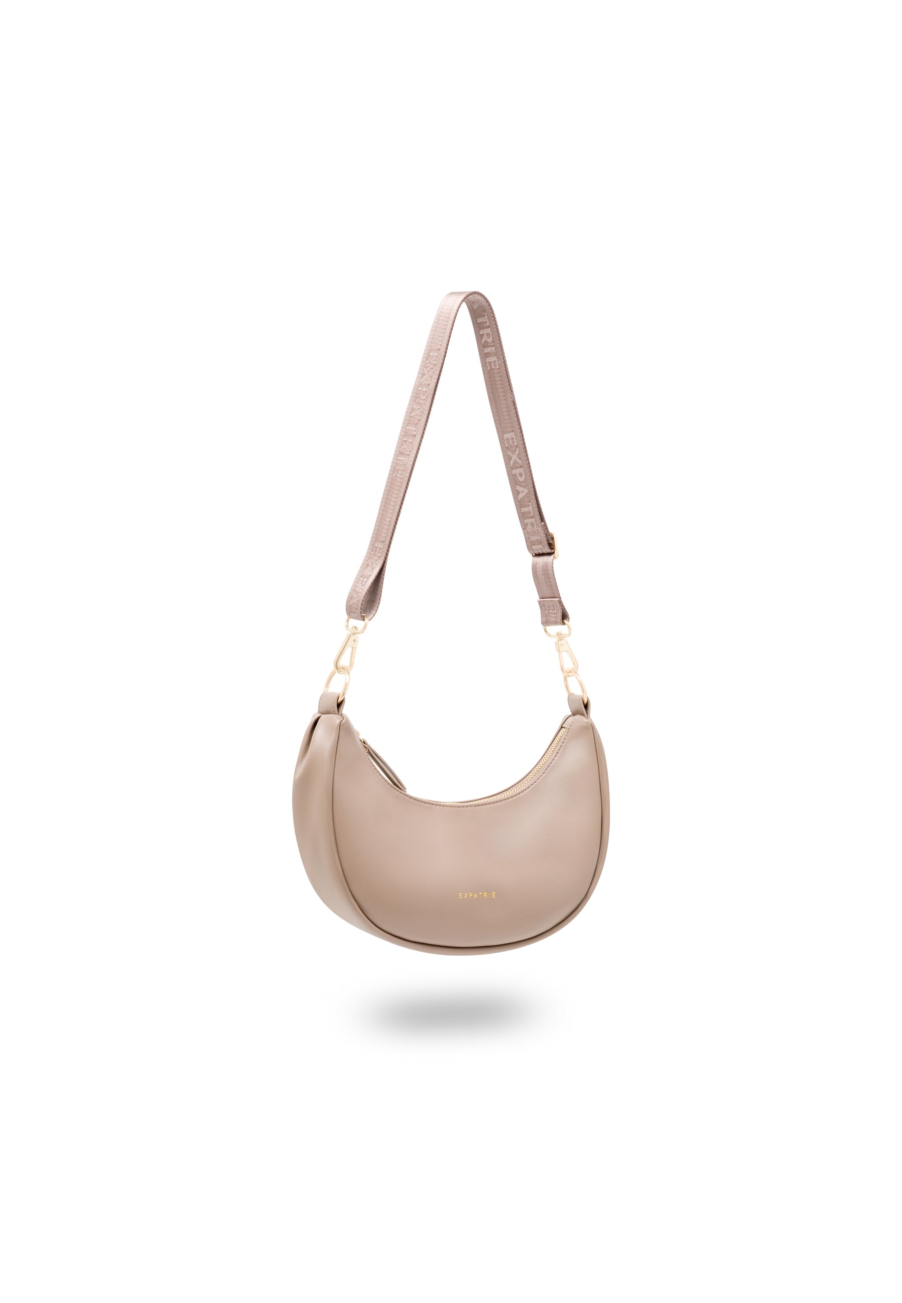 LEA SMALL Half Moon Bag von Expatrié, kleine halbmondförmige braune Tasche mit verstellbarem Schultergurt