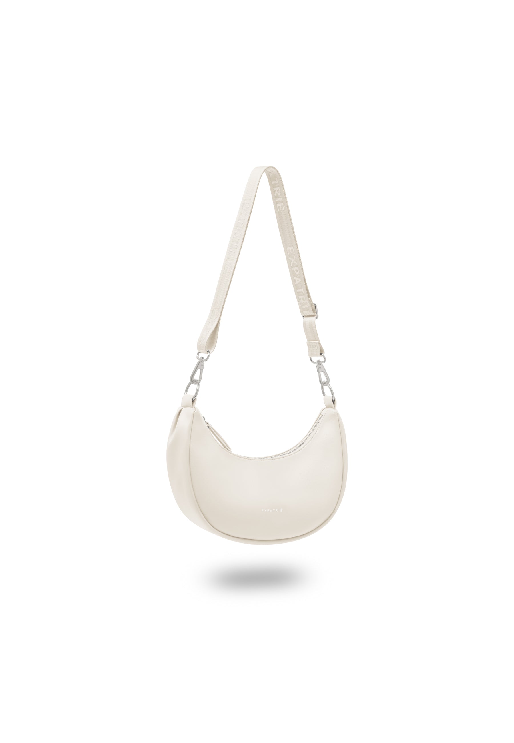 LEA SMALL halbmondförmige Umhängetasche in Creme mit verstellbarem Träger