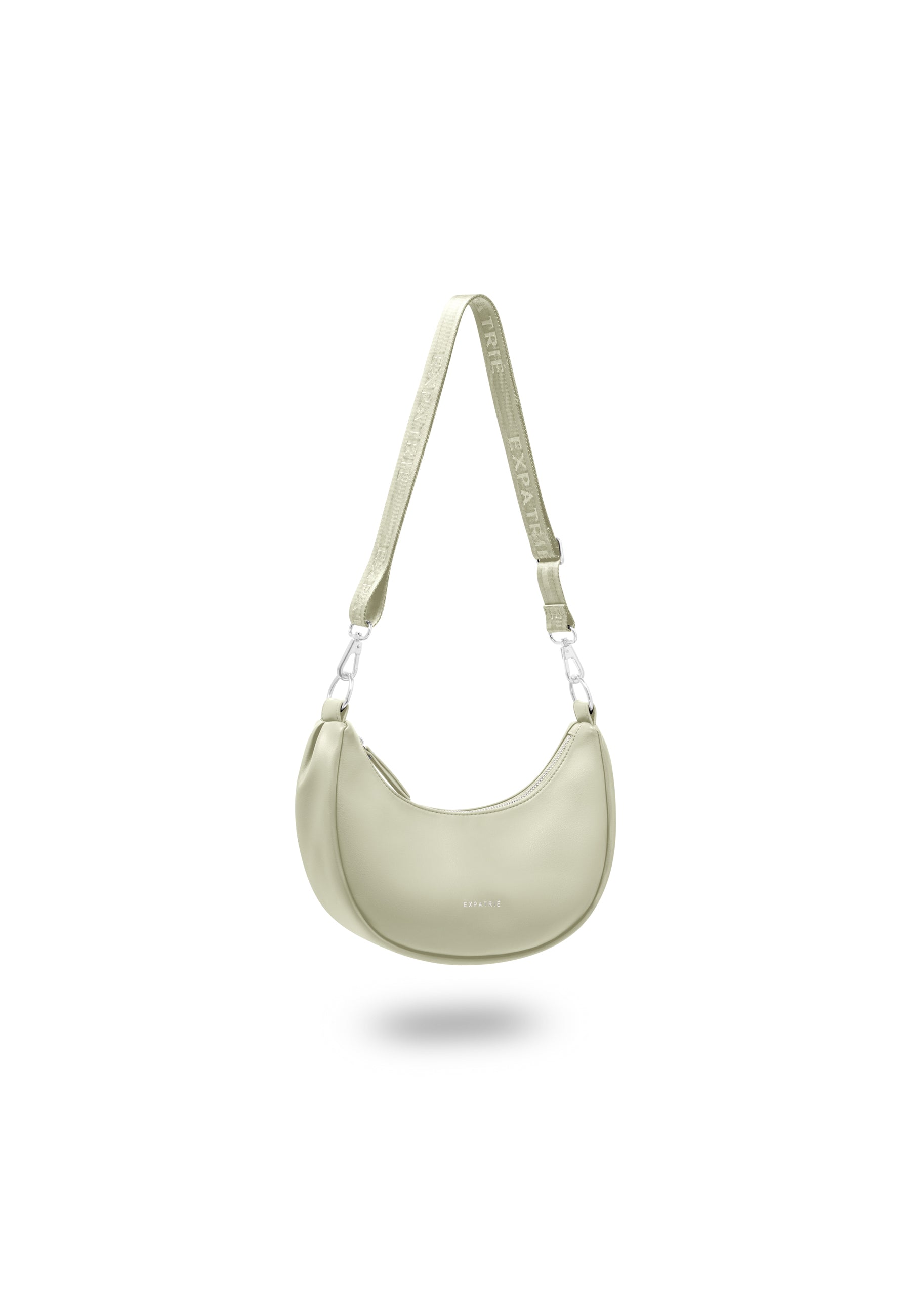 Palegrüne, halbmondförmige Handtasche LEA SMALL mit verstellbarem Schultergurt