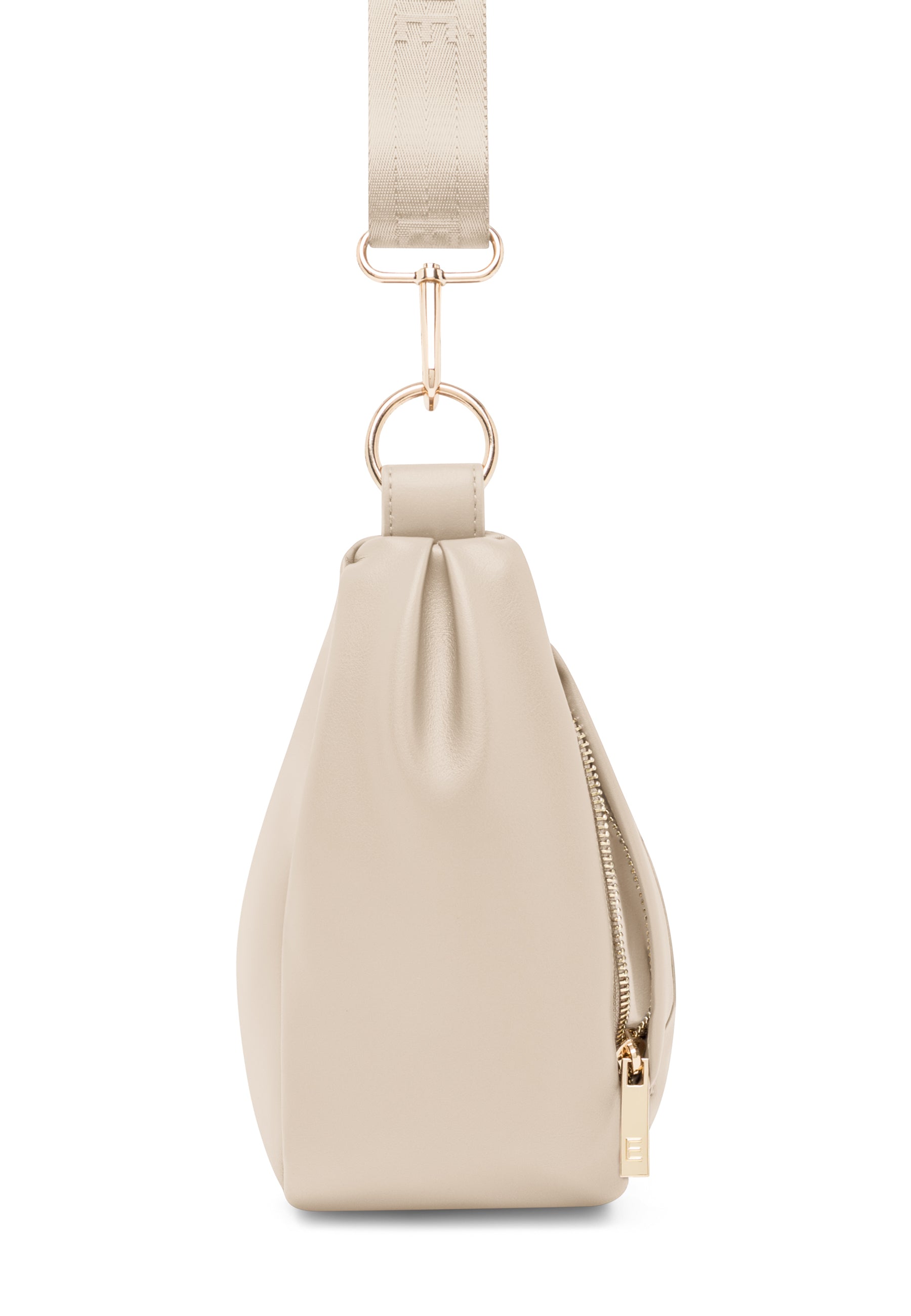 Beige LEA MEDIUM Half Moon Bag aus Leder mit goldfarbenem Reißverschluss und Karabinerverschluss