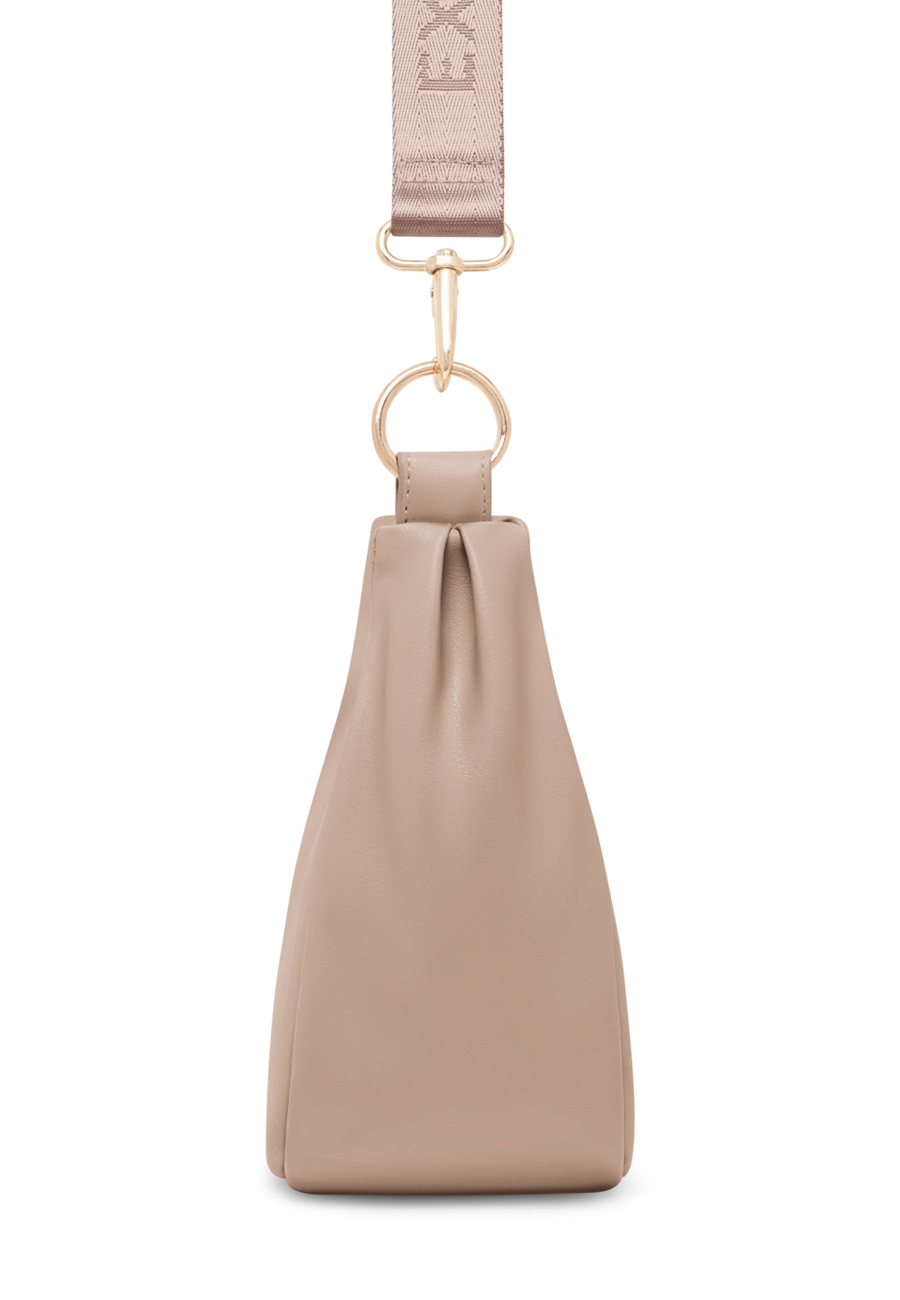 Braune LEA SMALL - HALF MOON BAG aus weichem Leder mit goldfarbenem Ring und verstellbarem Gurt