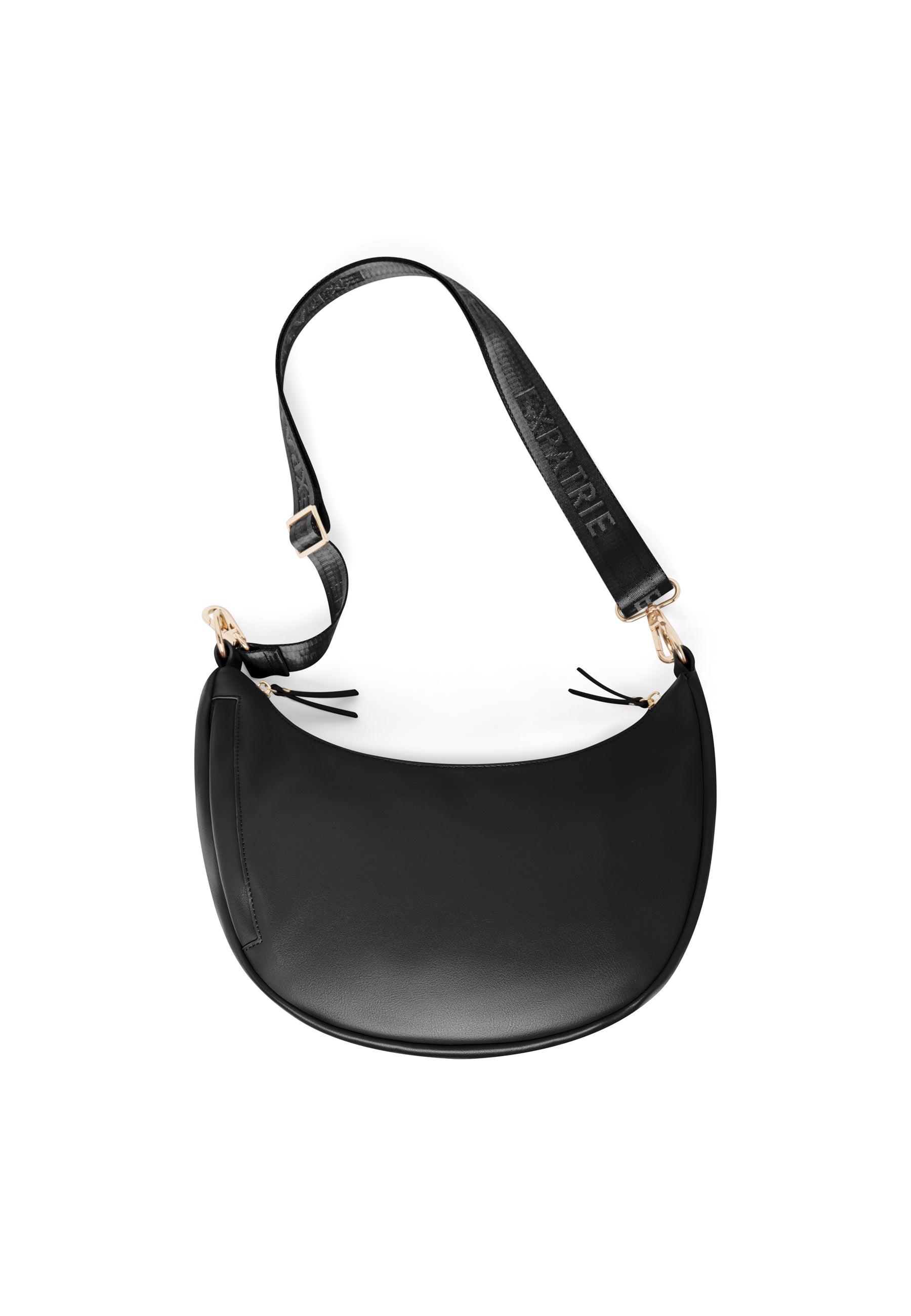 Schwarze Medium Half Moon Tasche LEA mit verstellbarem Träger und goldfarbenen Metallakzenten