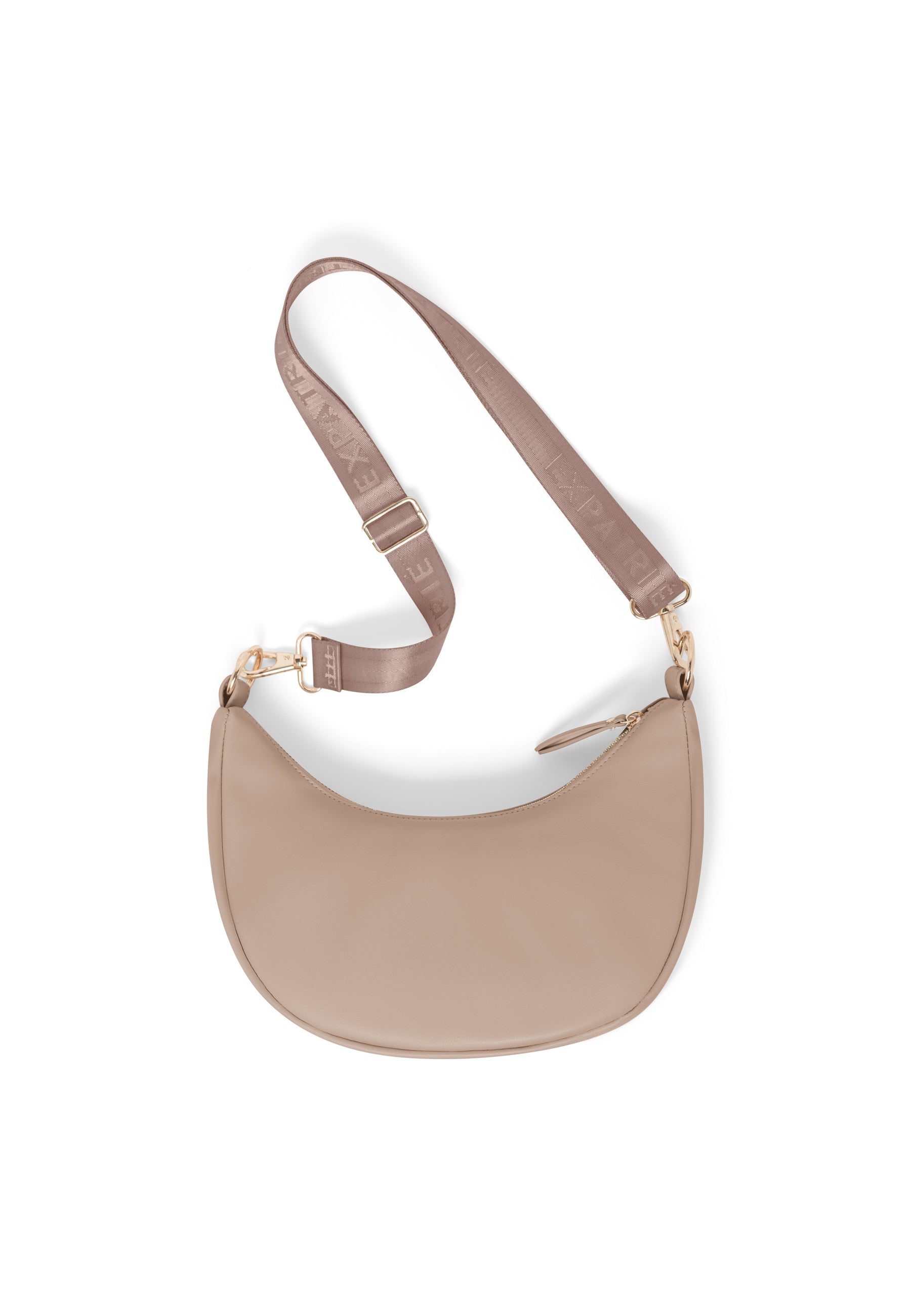 Braune LEA SMALL Halbmondtasche mit verstellbarem, bedrucktem Schulterriemen