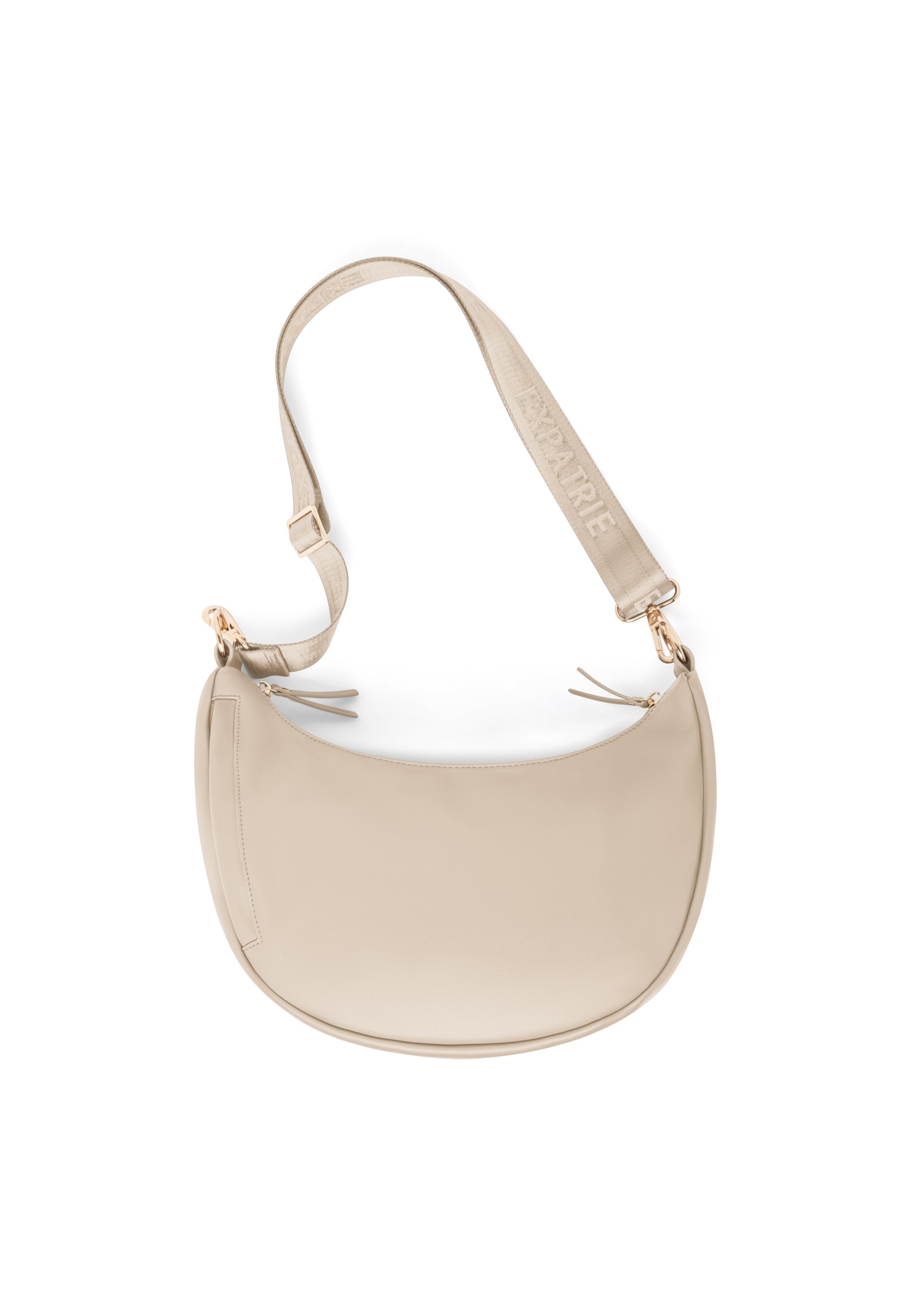 Beige LEA MEDIUM - HALF MOON BAG mit verstellbarem Schulterriemen und goldfarbenen Metallakzenten