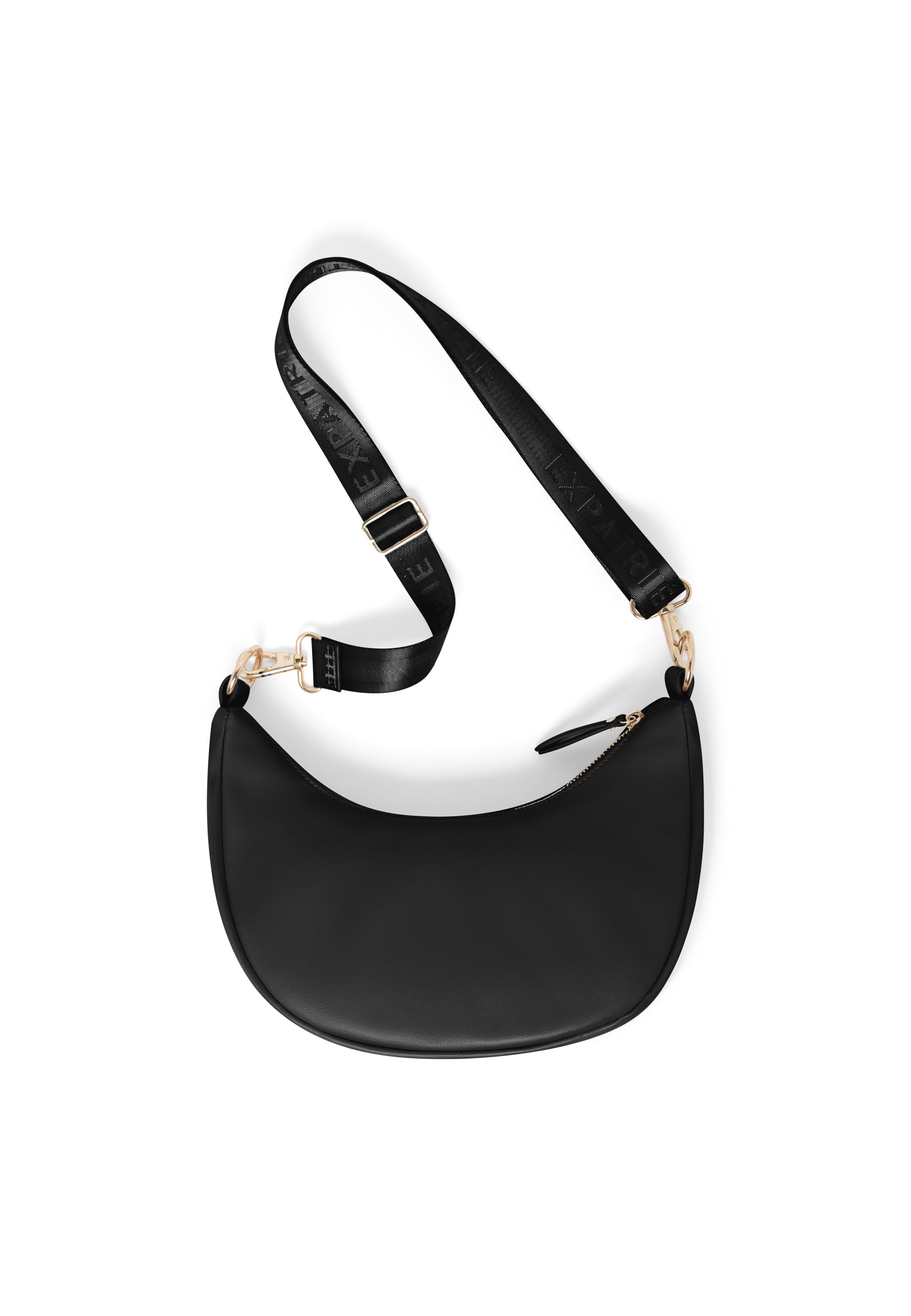 LEA SMALL - Half Moon Bag, schwarze Tasche mit verstellbarem Riemen und goldfarbenen Details