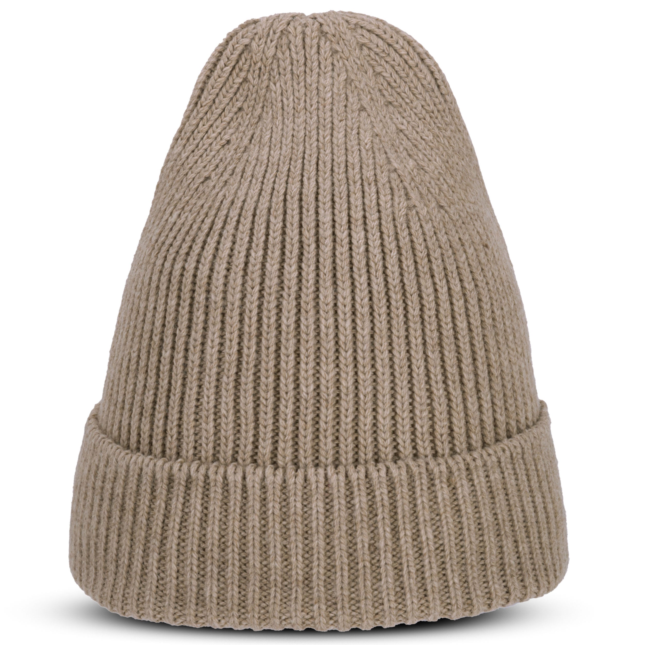 Beige gestrickte Mütze Luna mit Umschlagbund für Damen