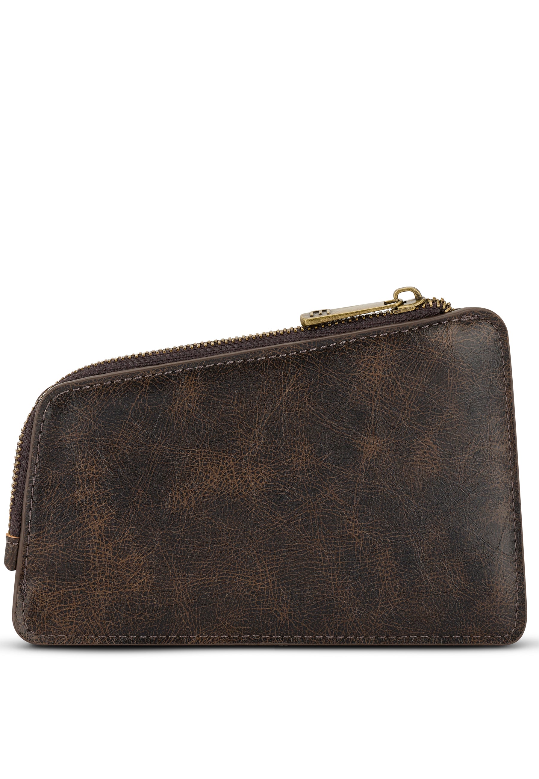 Kleines braunes HOLLY Pouch mit Reißverschluss aus geprägtem Leder