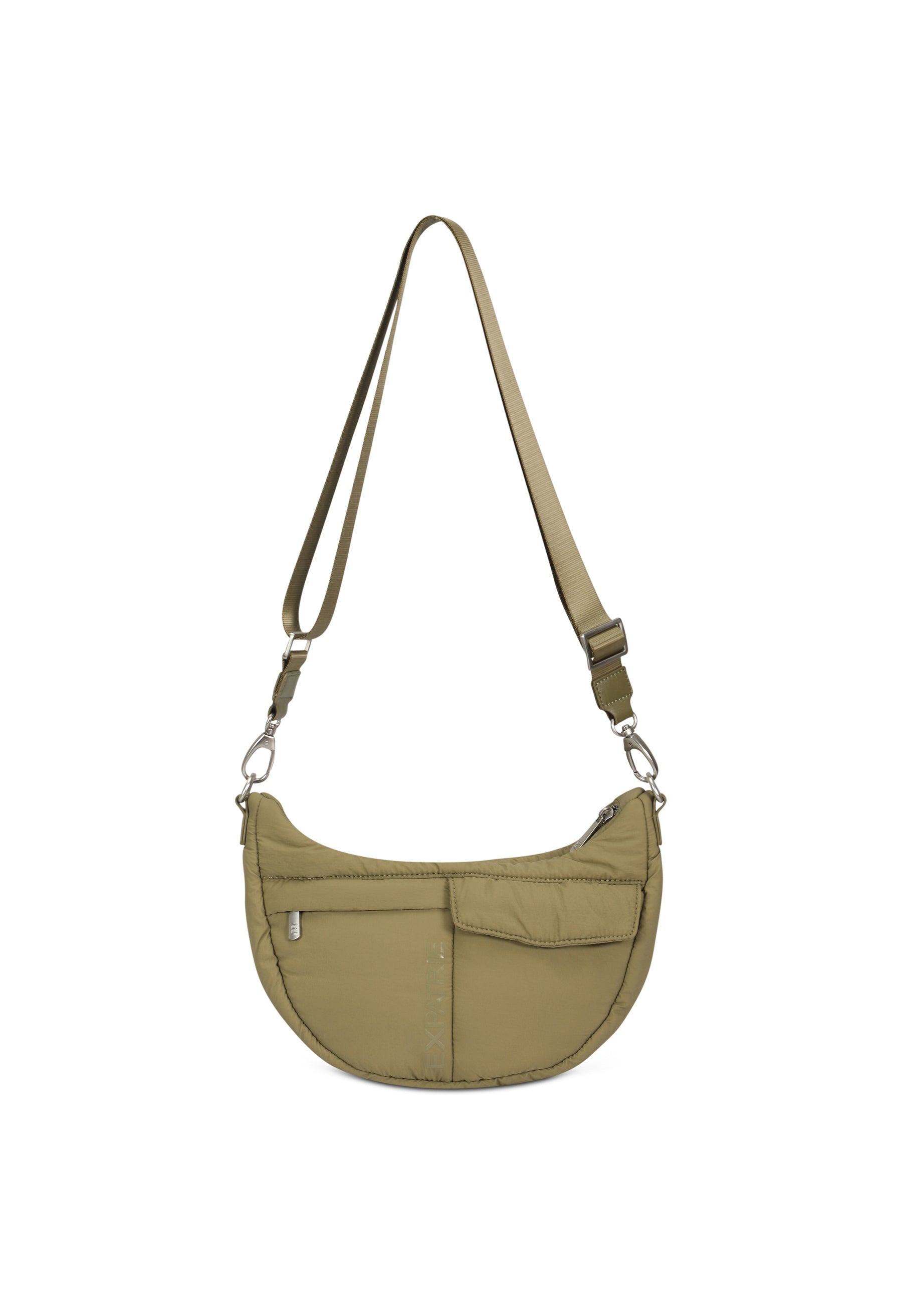VIVY Half Moon Tasche in olivgrün, puffer Material, verstellbarer Schulterriemen, zwei Außentaschen