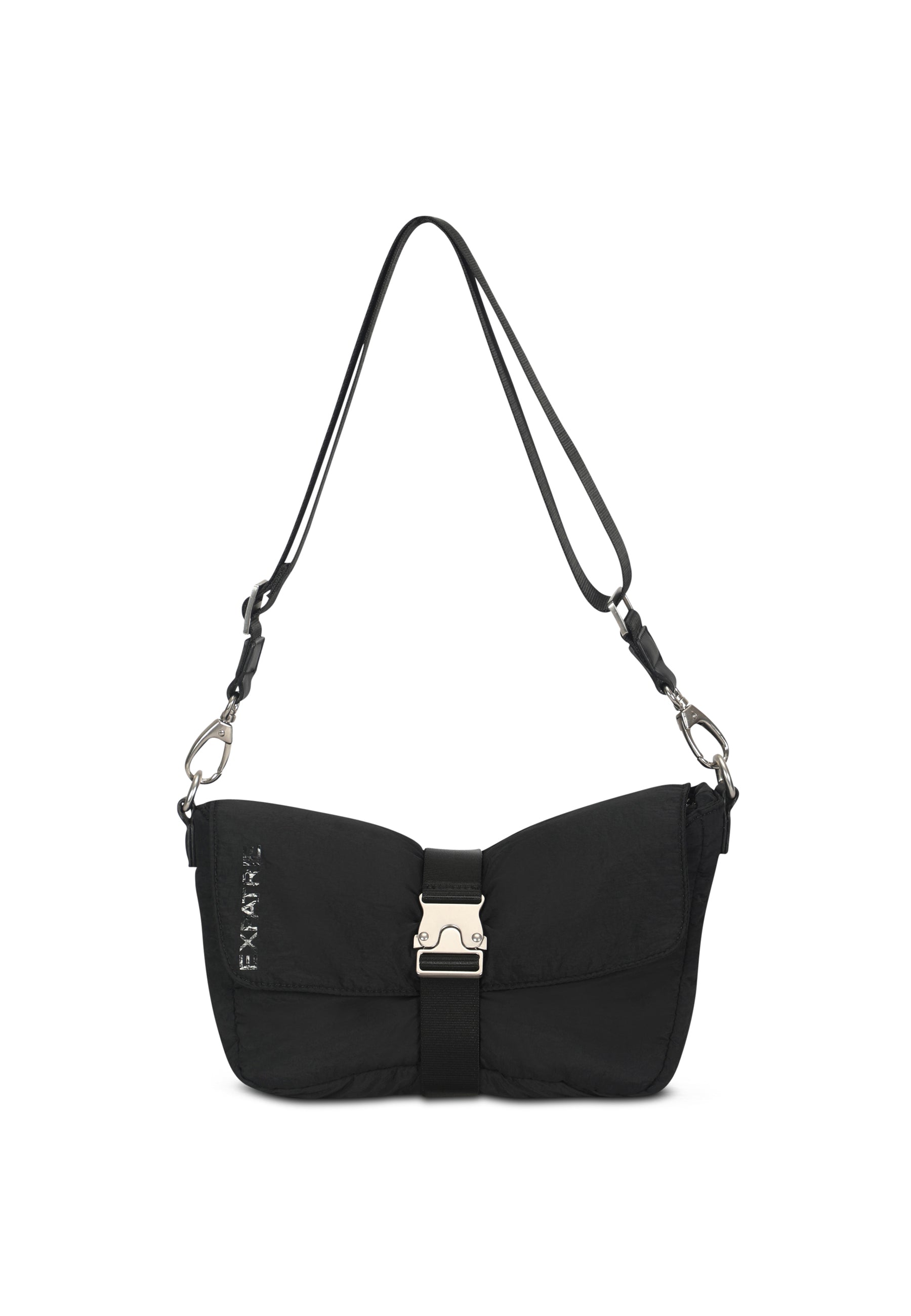 Schwarze BOBBY Handtasche mit gepolstertem Design und verstellbarem Schulterriemen