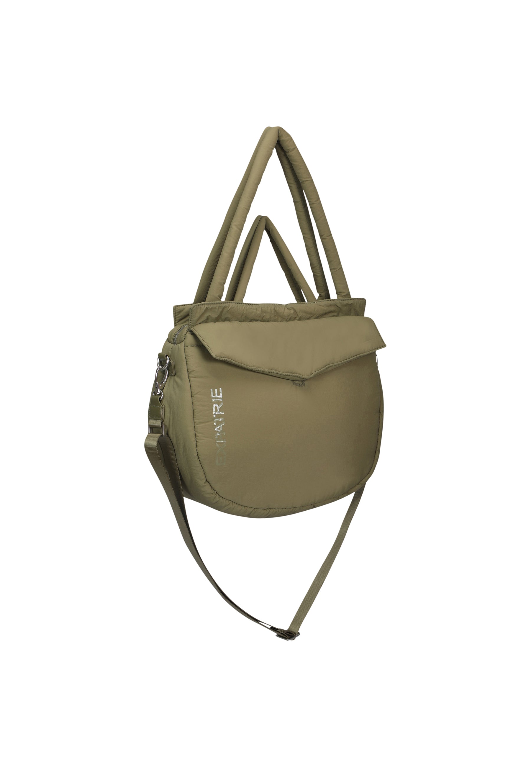 Olivefarbene Puffer-Shopper Tasche 'Poppy' für Damen mit langen, gepolsterten Tragegriffen und verstellbarem Schulterriemen