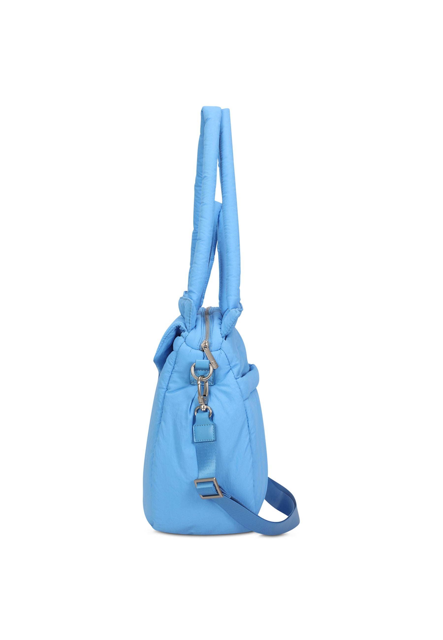 Blau gepolsterte Shopper Tasche 'POPPY' mit zwei langen Henkeln und abnehmbarem Schulterriemen