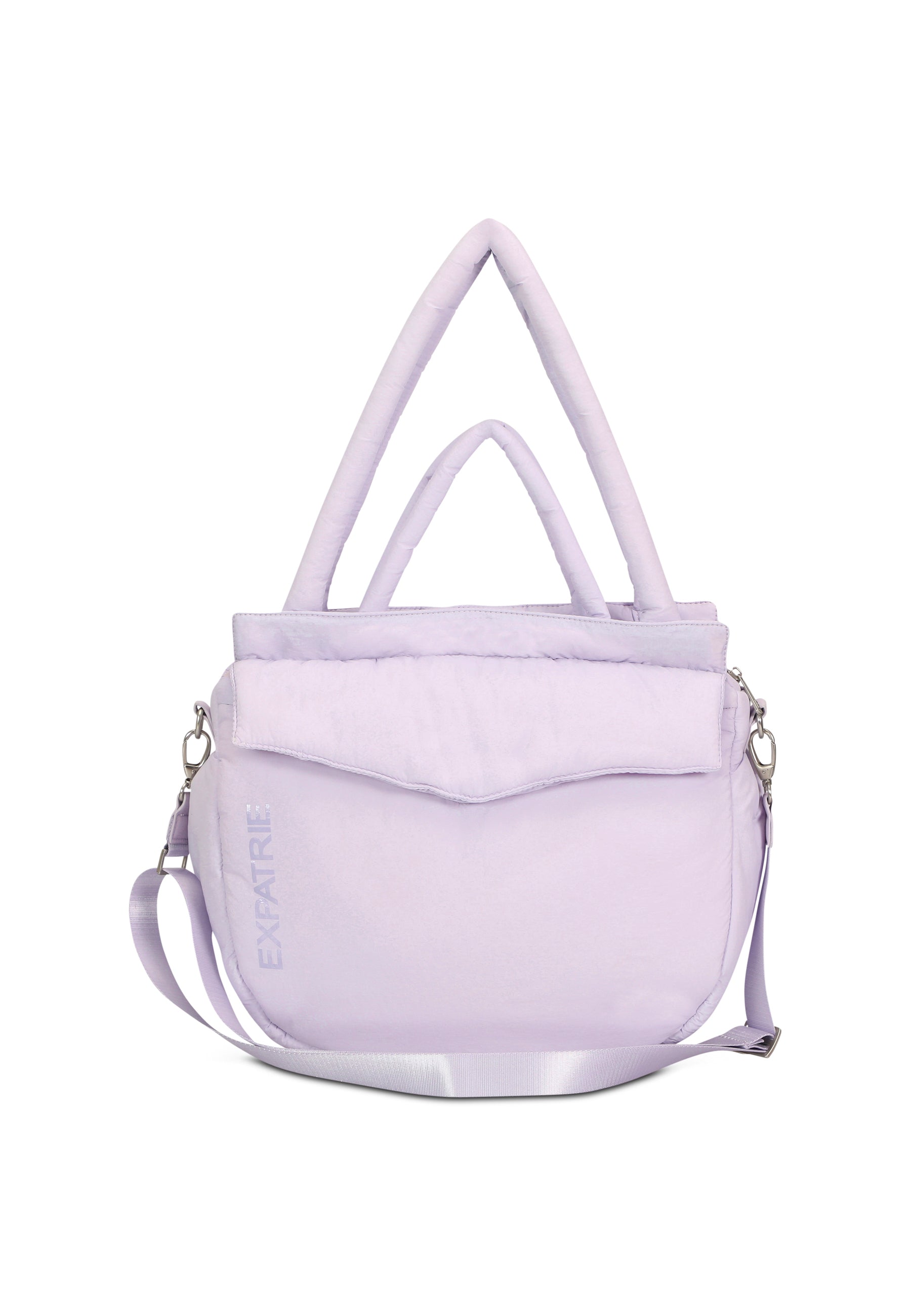 Fliederfarbene Puffer-Shopper-Tasche POPPY mit zwei Handgriffen und abnehmbarem Schultergurt