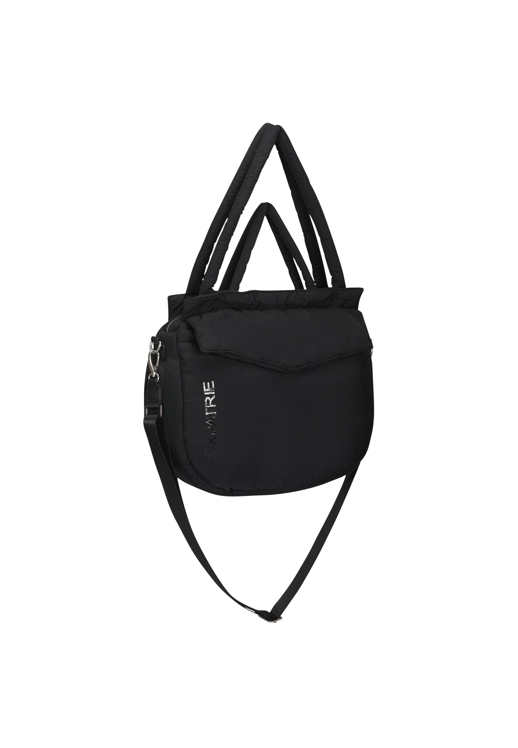 Schwarze POPPY Shopper Tasche mit wattiertem Material, zwei Henkeln und verstellbarem Schulterriemen