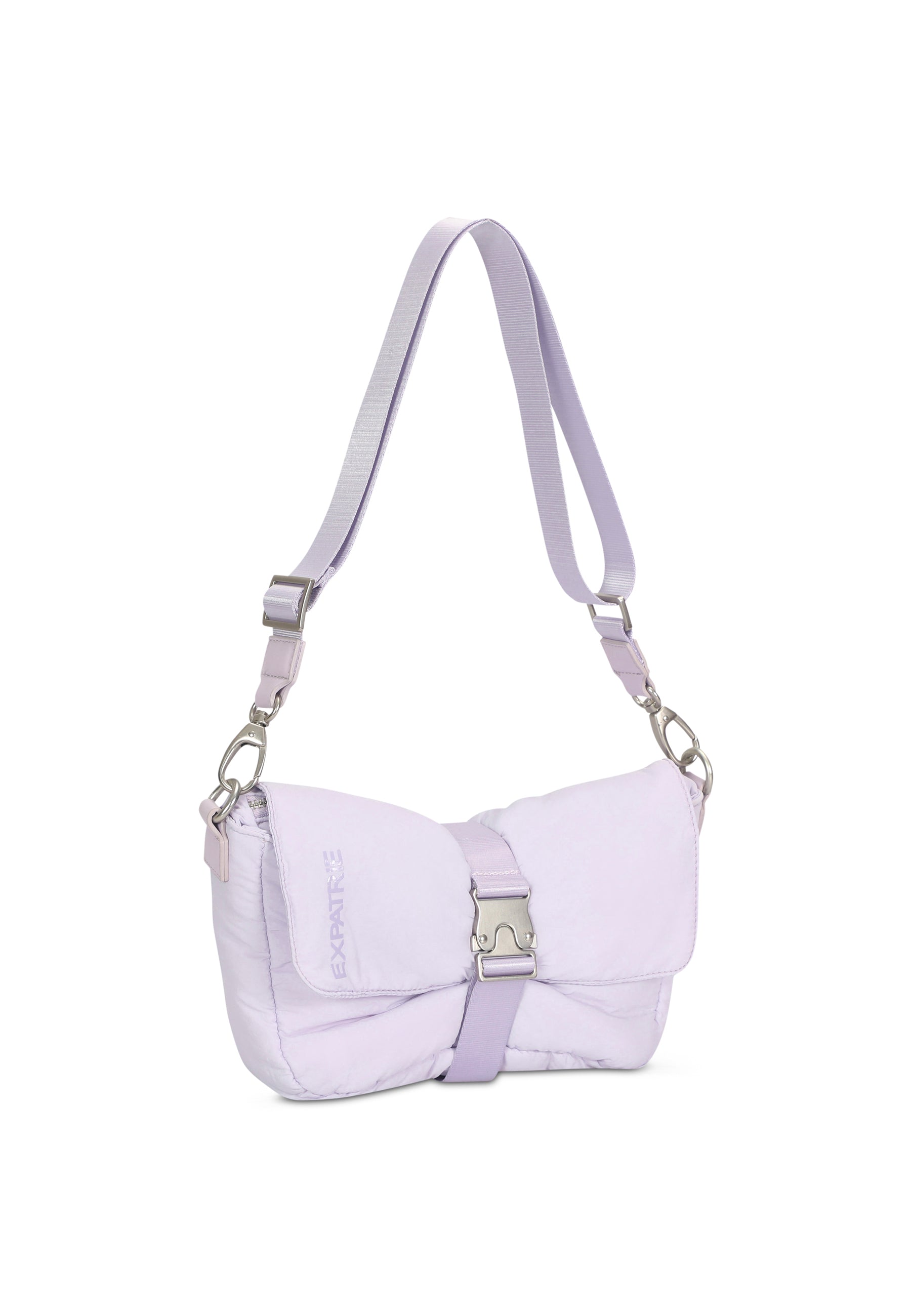 BOBBY Handtasche in fliederfarbenem, gepolstertem Material mit verstellbarem Schultergurt und Metallverschluss